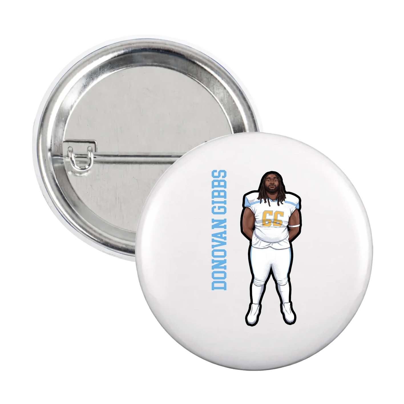 Game Day Button — Name Vertical in White