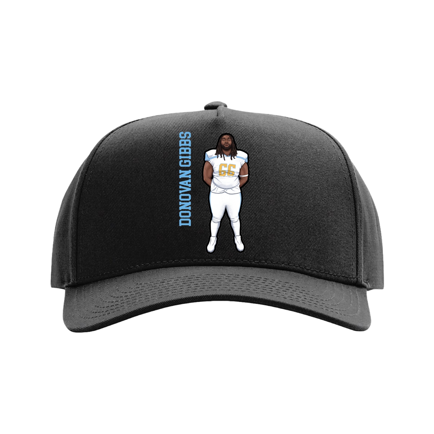 Full Fabric Five-Panel Champ Cap — Name Vertical in Black