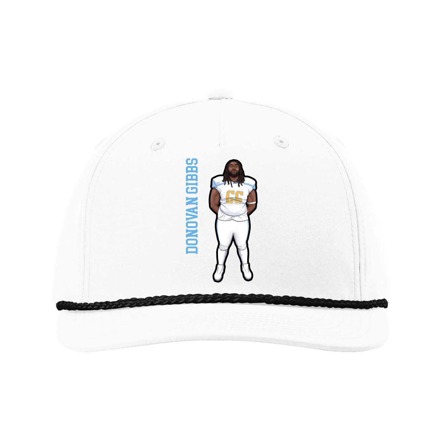 Five-Panel Classic Rope Cap — Name Vertical in White