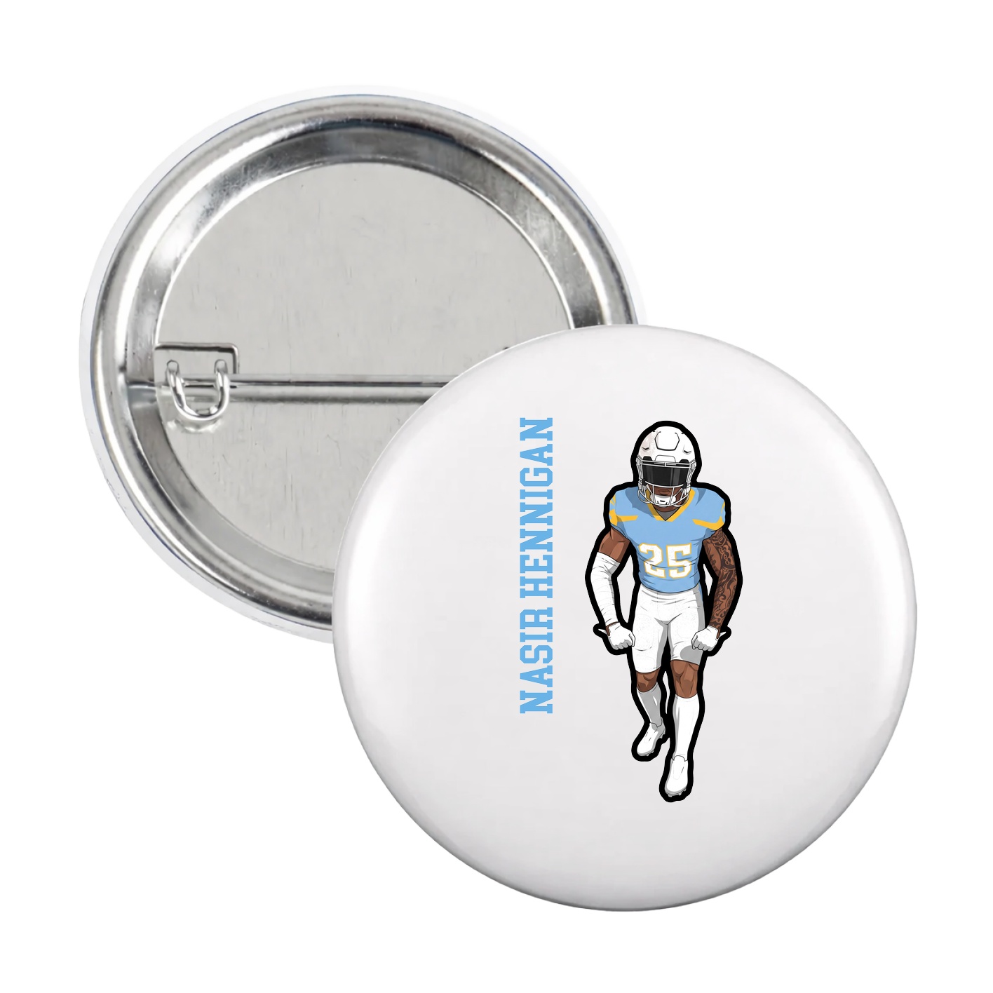 Game Day Button — Name Vertical in White
