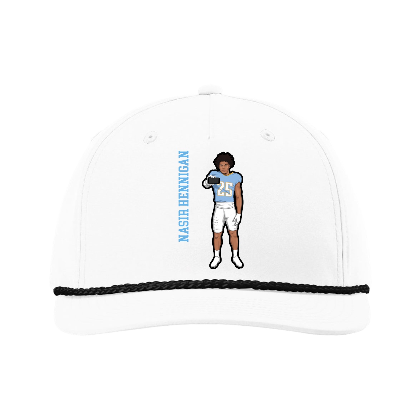 Five-Panel Classic Rope Cap — Name Vertical in White