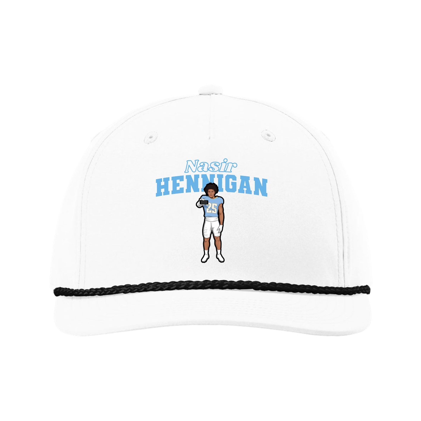 Five-Panel Classic Rope Cap — Name Arch in White