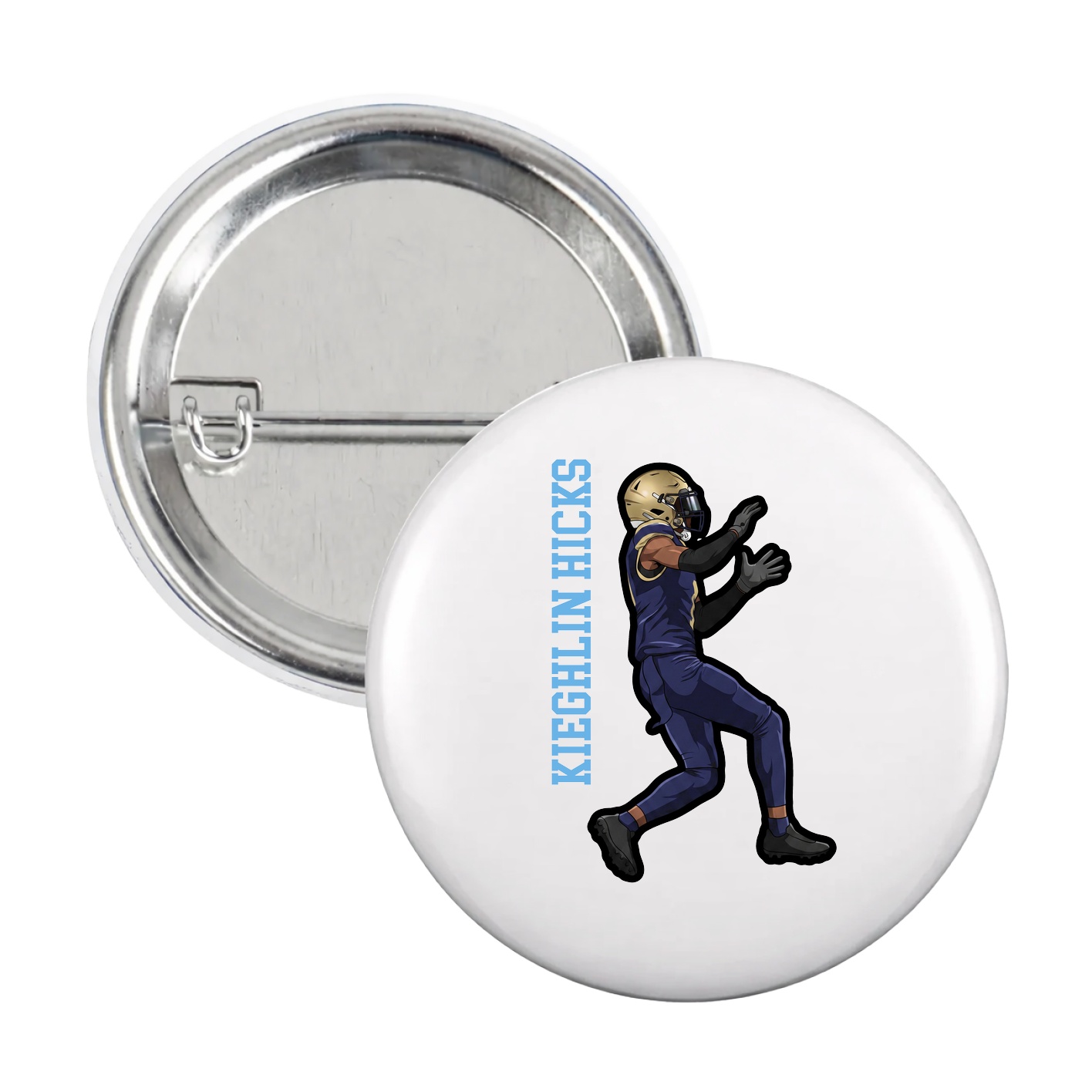 Game Day Button — Name Vertical in White