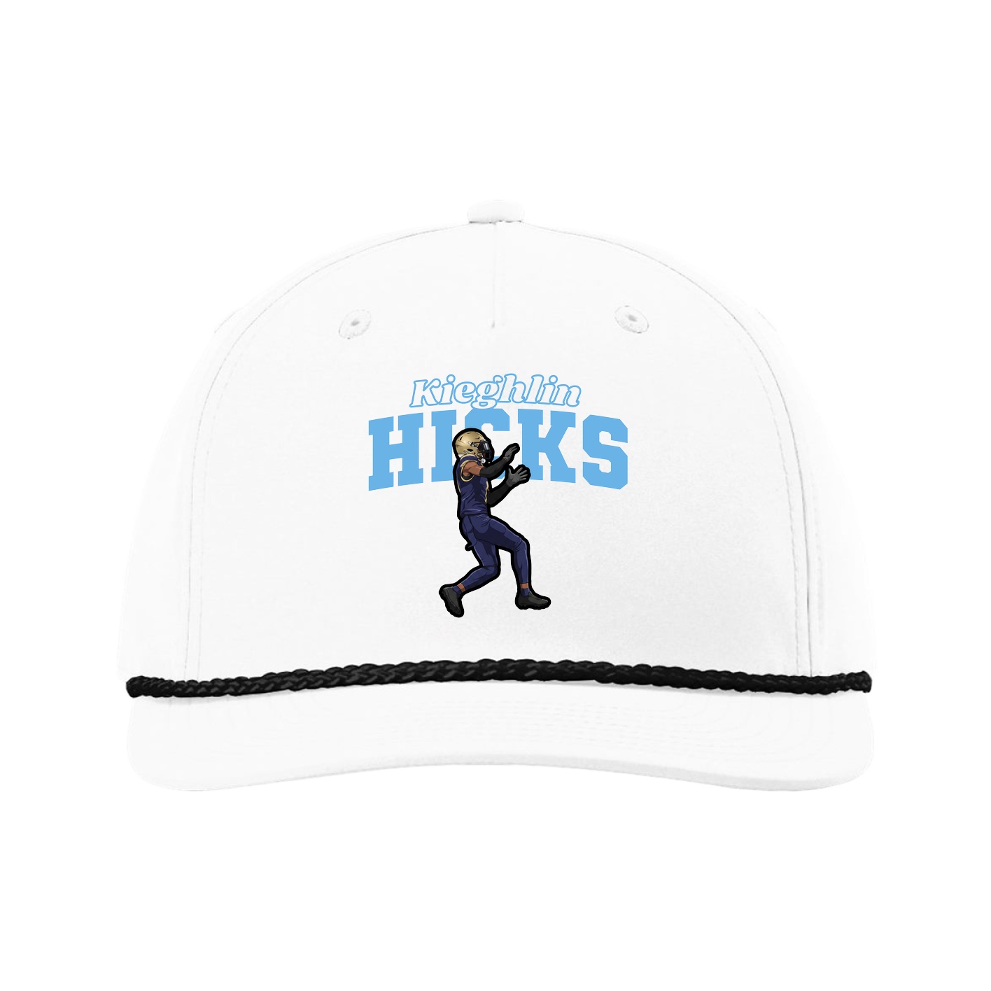 Five-Panel Classic Rope Cap — Name Arch in White