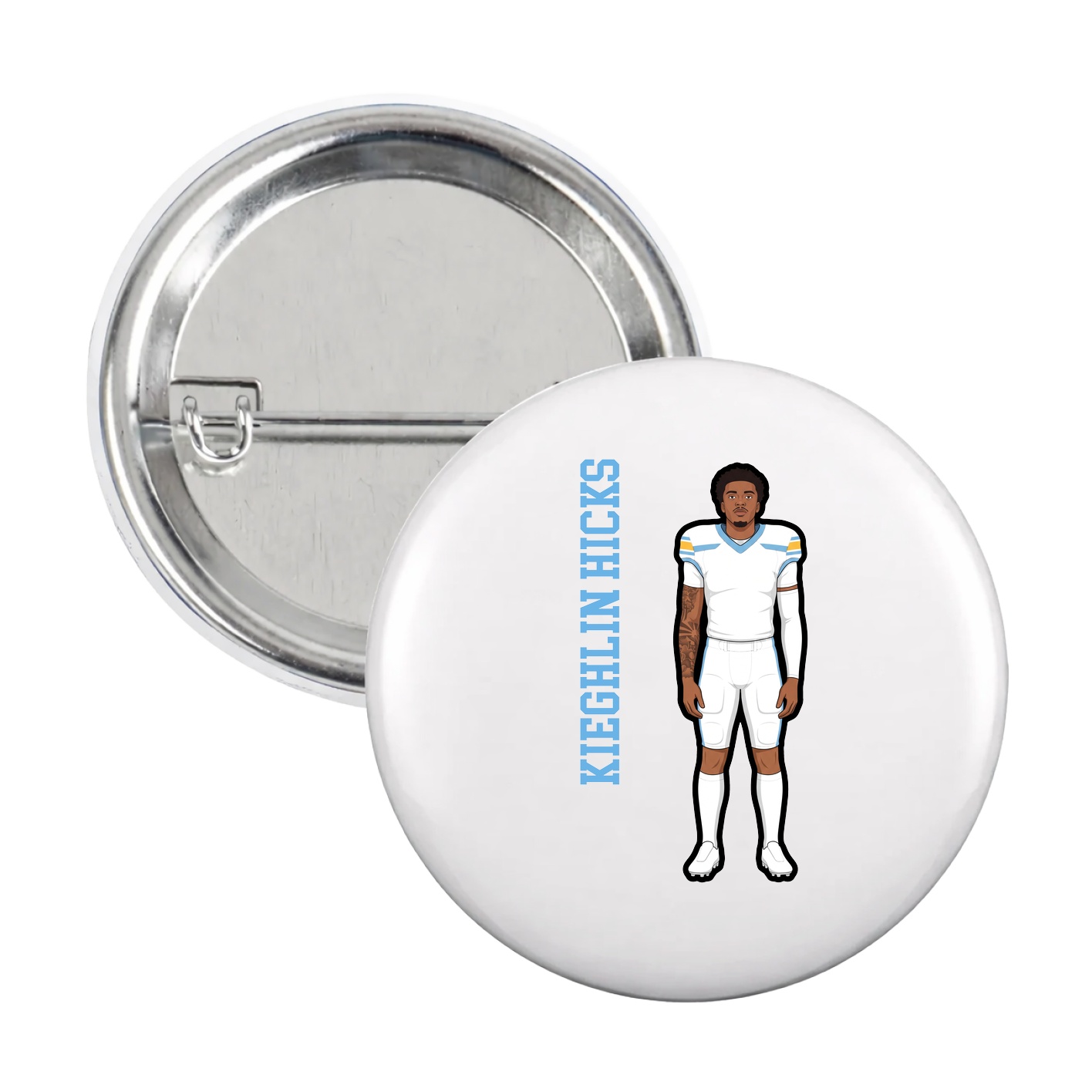 Game Day Button — Name Vertical in White