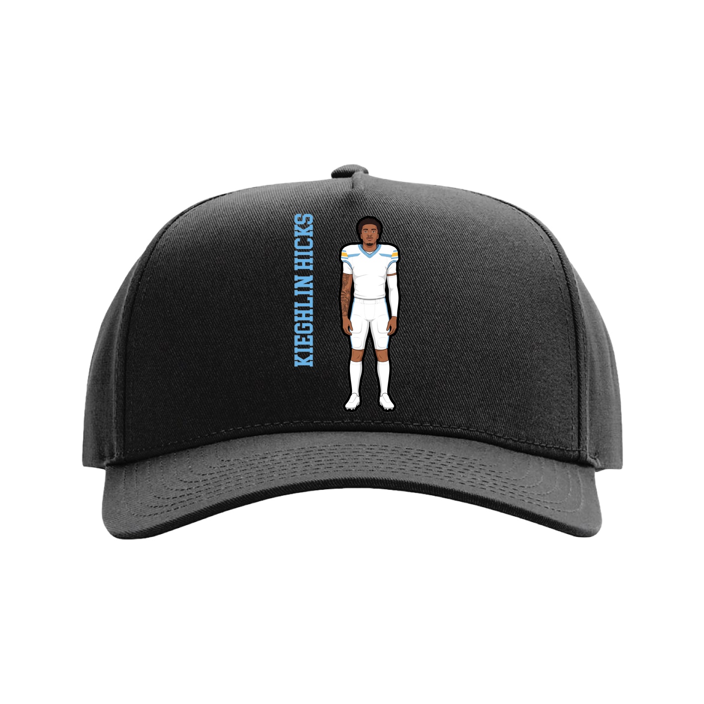 Full Fabric Five-Panel Champ Cap — Name Vertical in Black