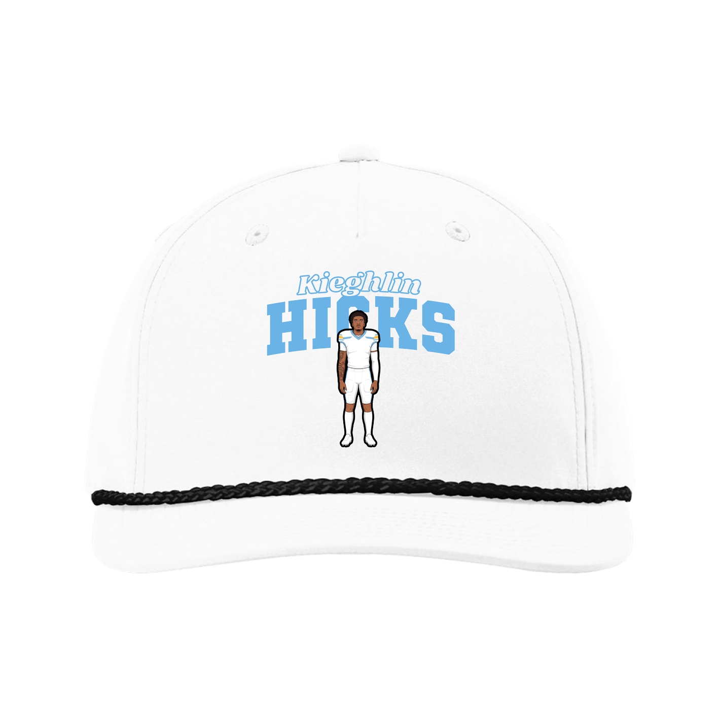 Five-Panel Classic Rope Cap — Name Arch in White