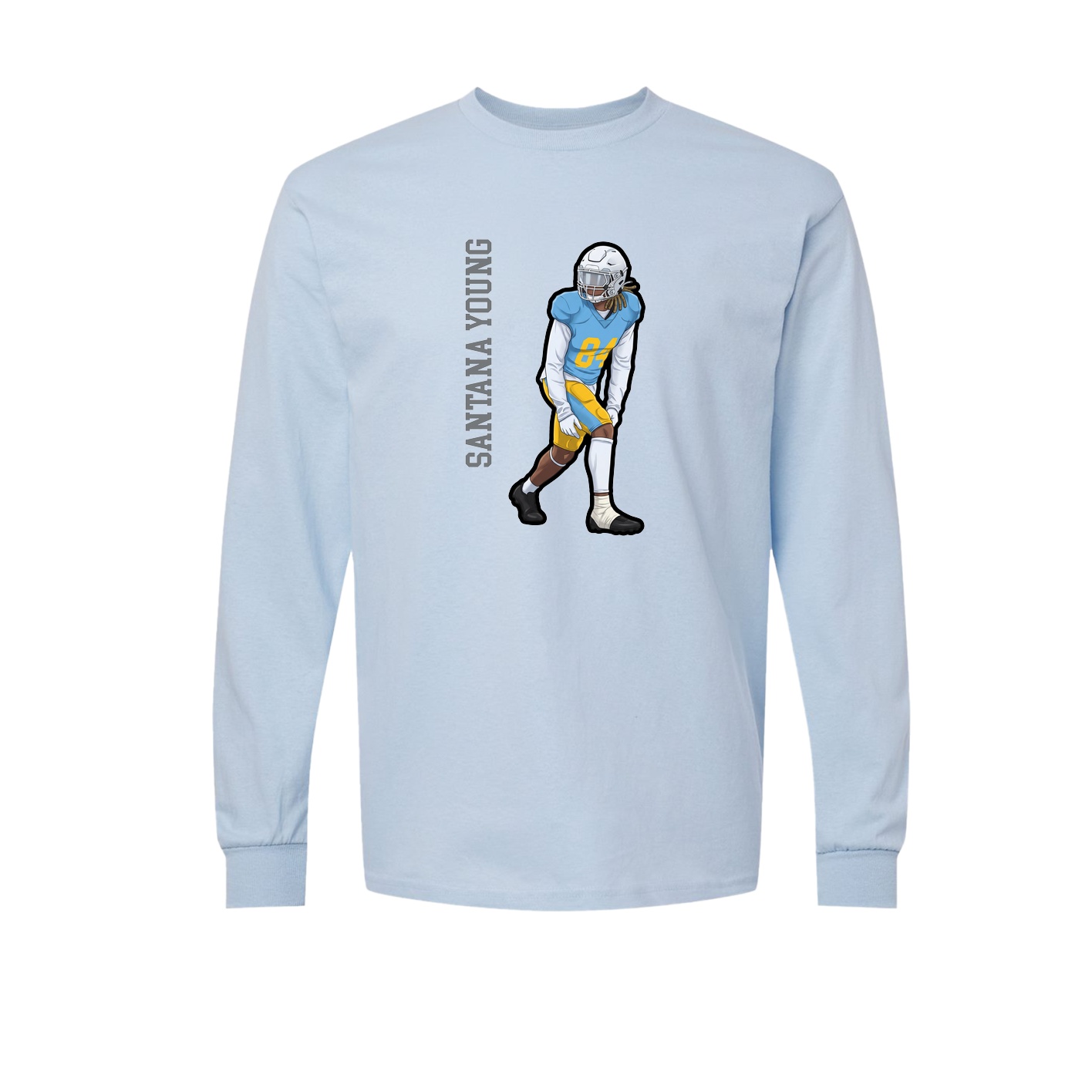 Long Sleeve Tee — Name Vertical in Light Blue