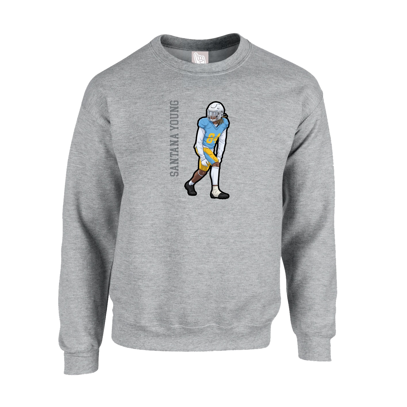 Fleece Crew — Name Vertical in Grey