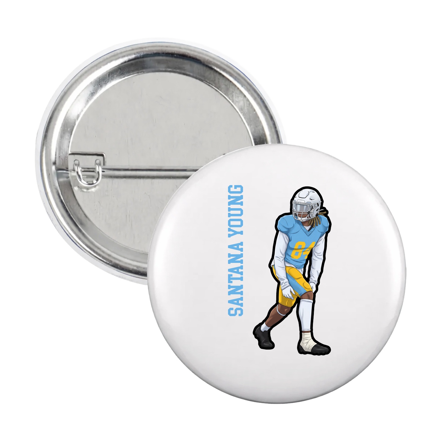 Game Day Button — Name Vertical in White