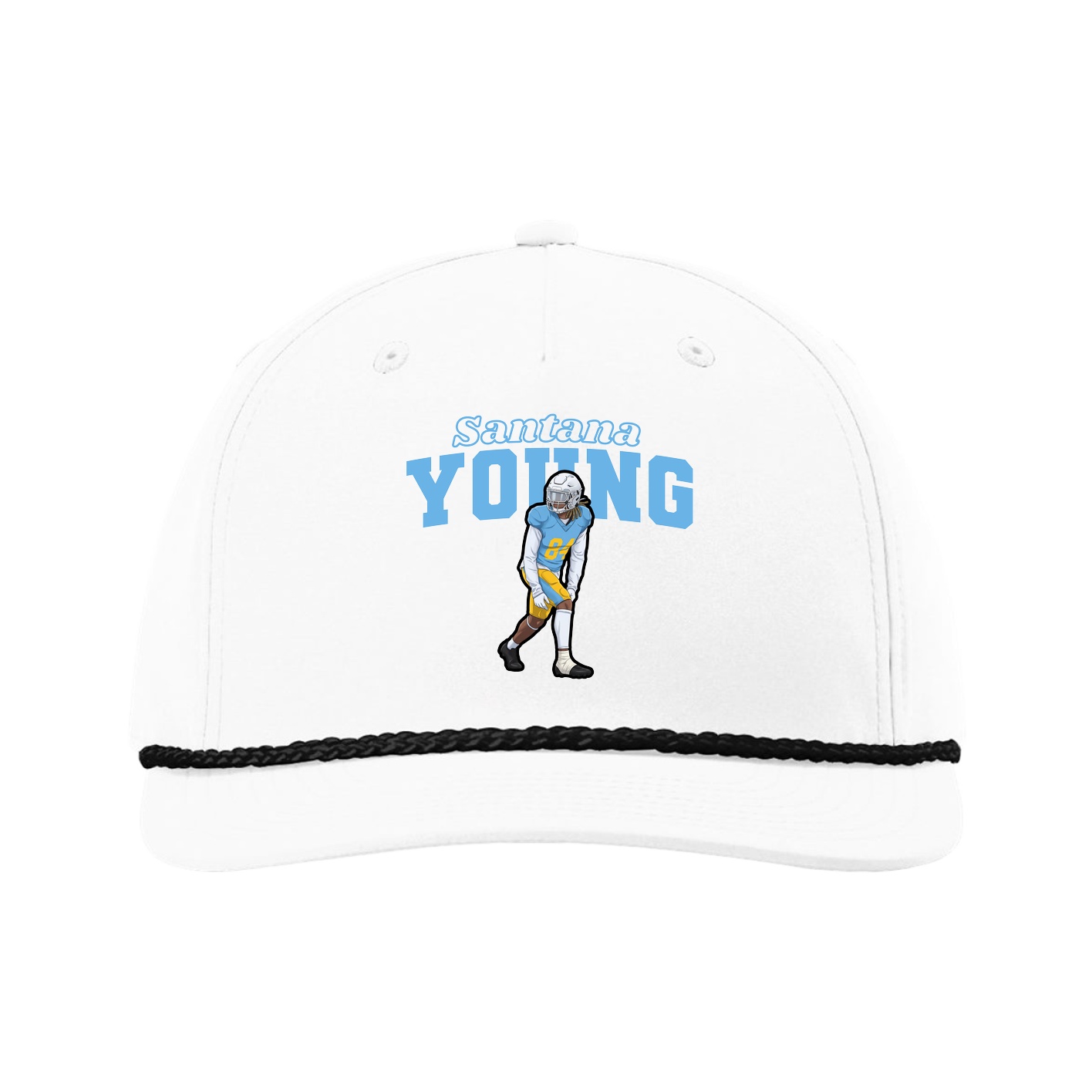 Five-Panel Classic Rope Cap — Name Arch in White