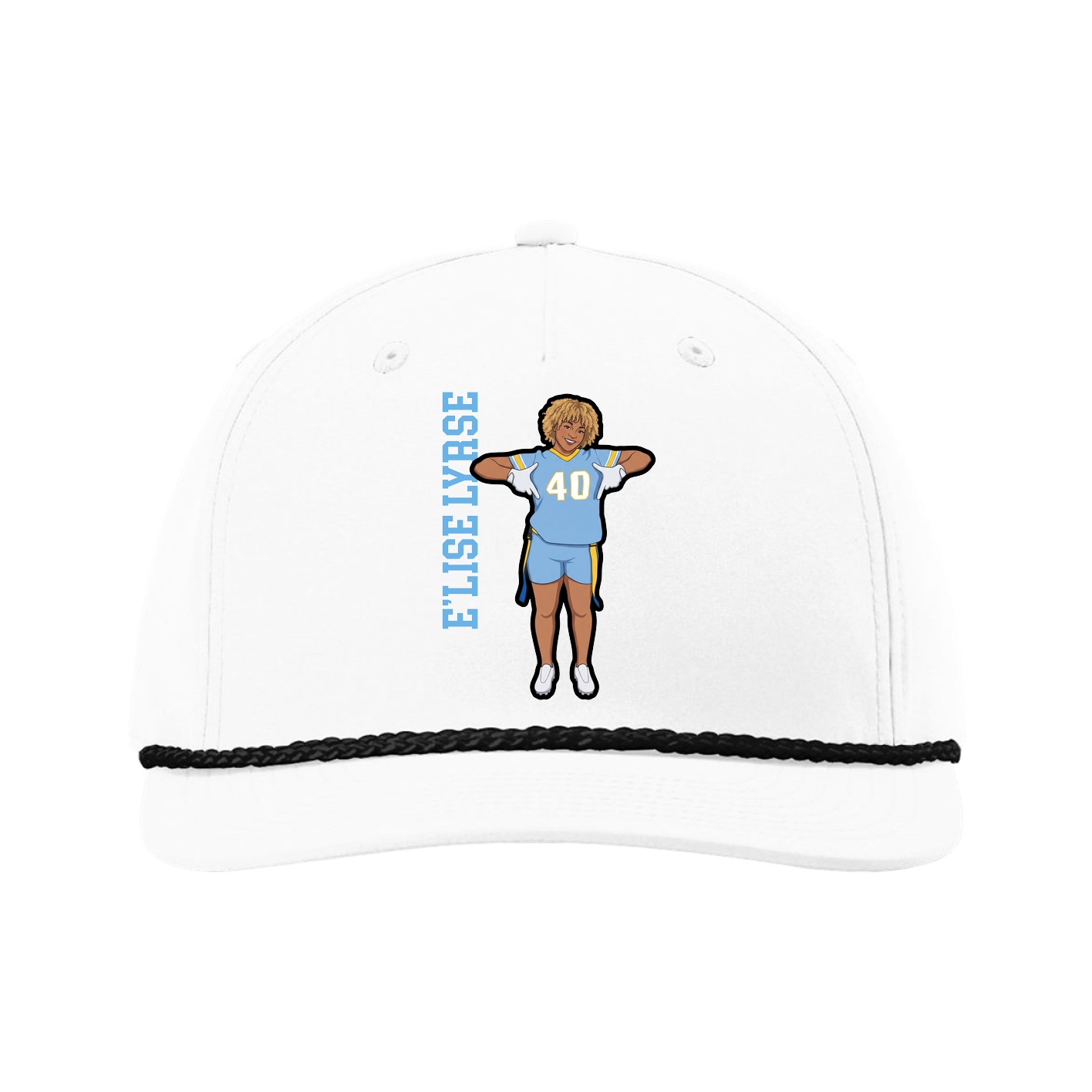 Five-Panel Classic Rope Cap — Name Vertical in White