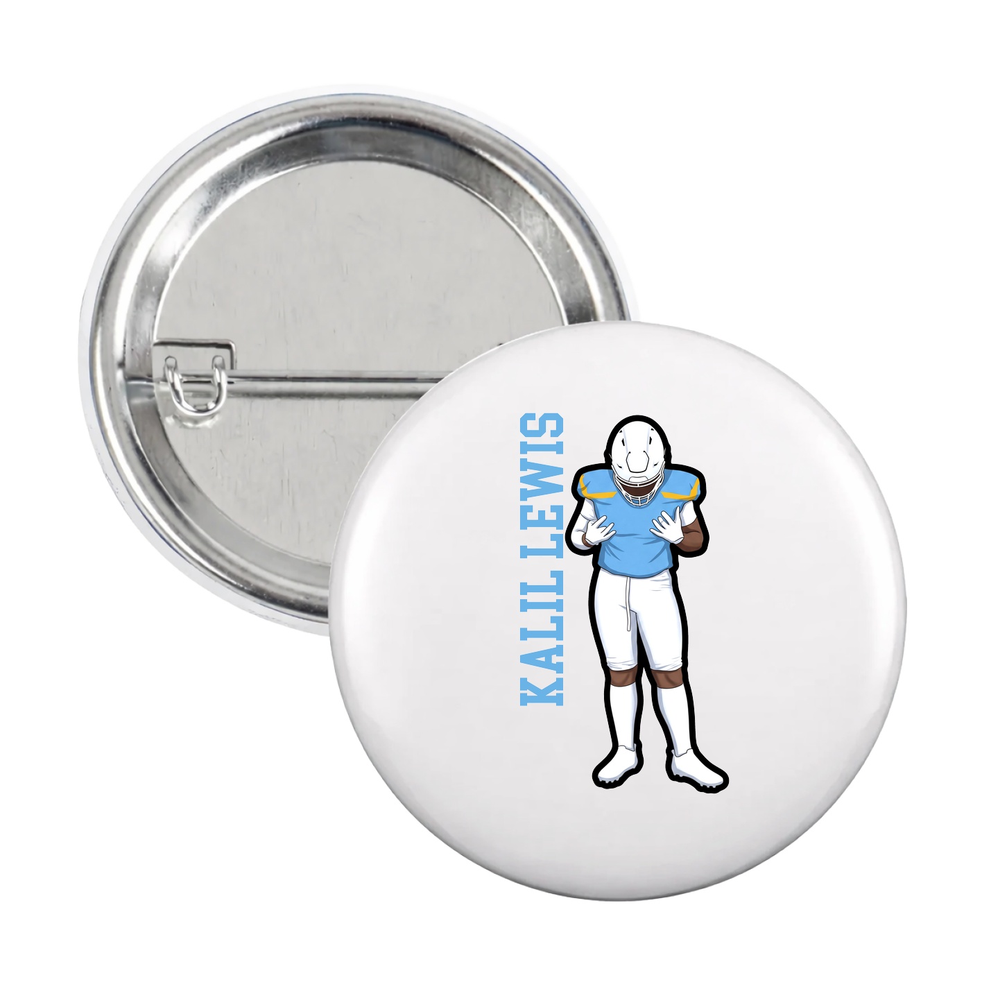 Game Day Button — Name Vertical in White
