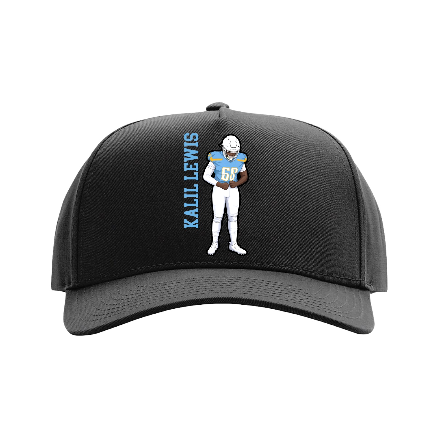 Full Fabric Five-Panel Champ Cap — Name Vertical in Black