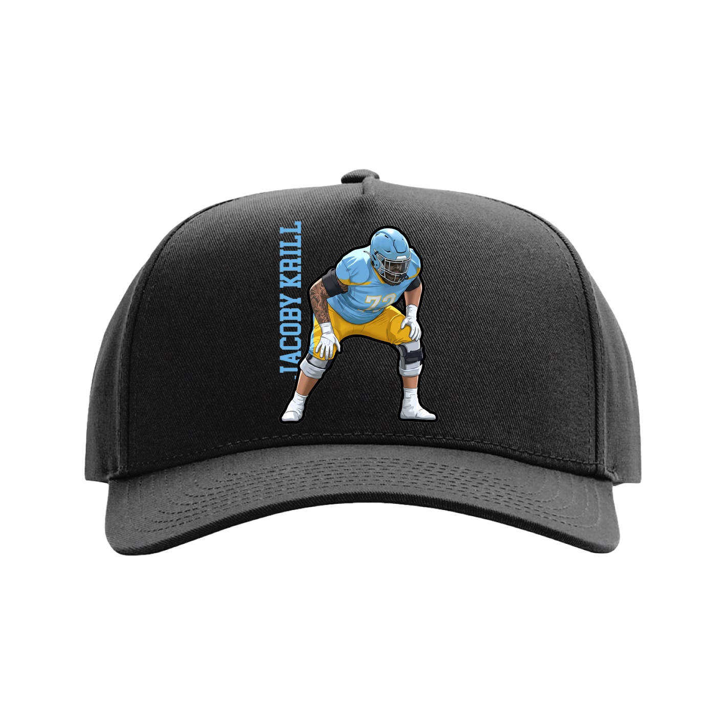 Full Fabric Five-Panel Champ Cap — Name Vertical in Black