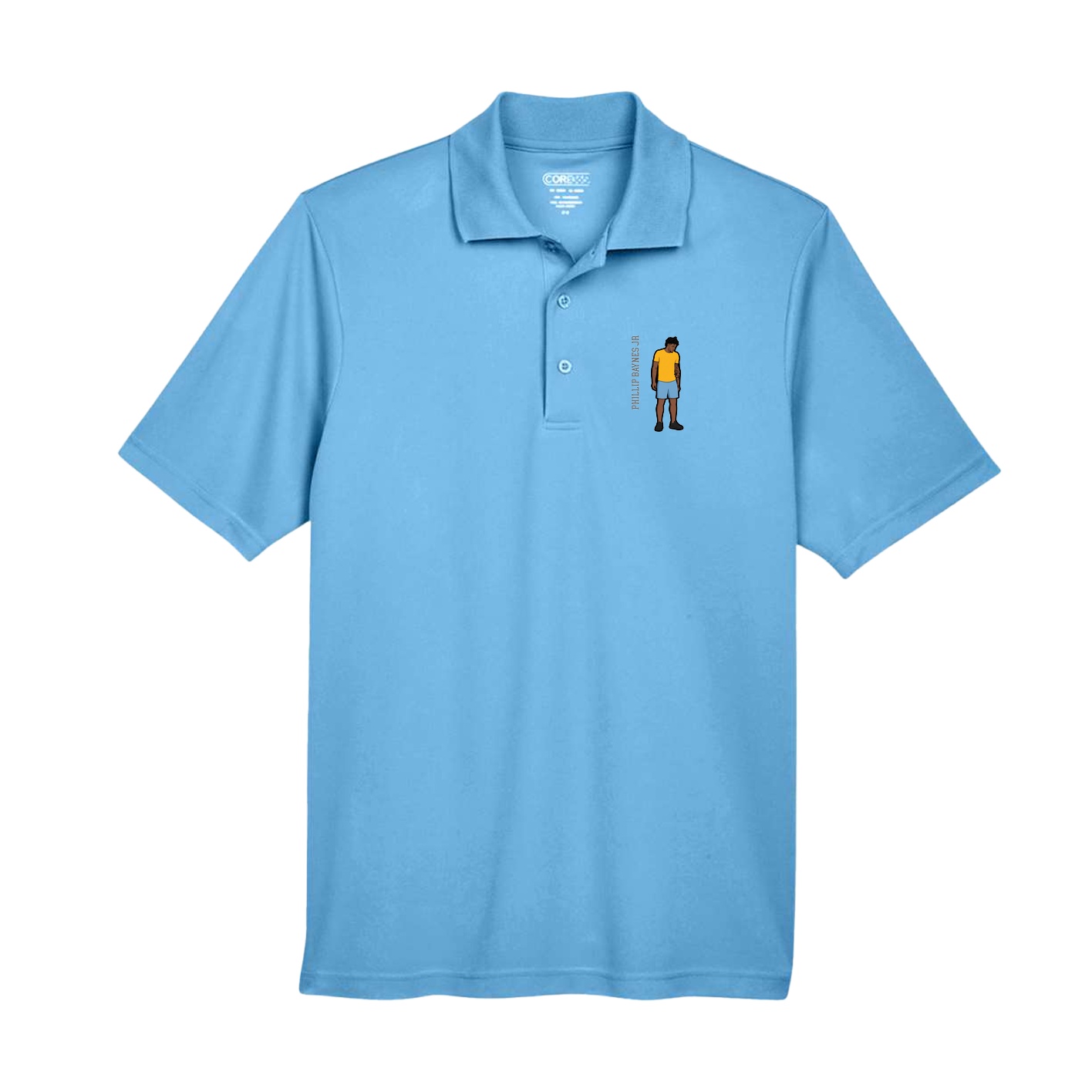 Performance Polo — Name Vertical in Powder Blue