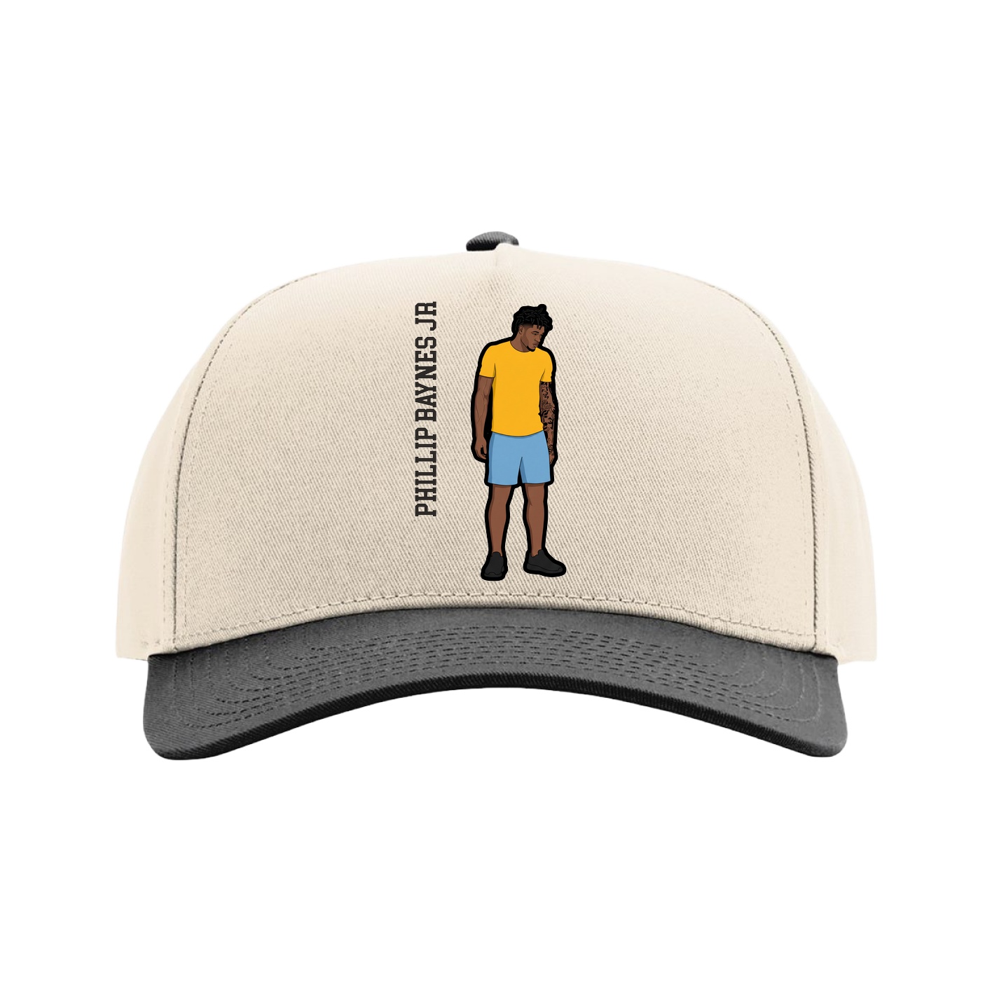 Full Fabric Five-Panel Champ Cap — Name Vertical in Cream/Black