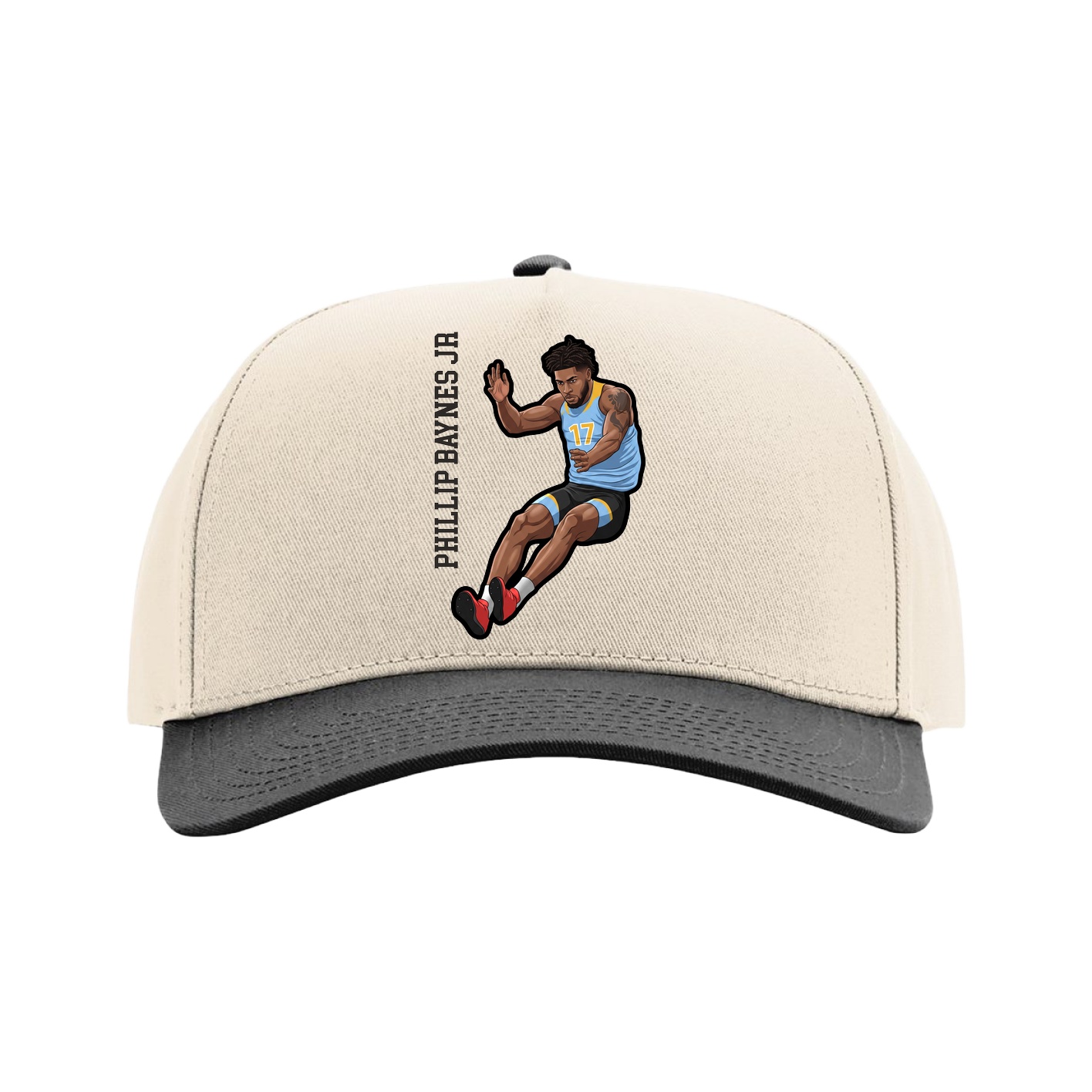 Full Fabric Five-Panel Champ Cap — Name Vertical in Cream/Black