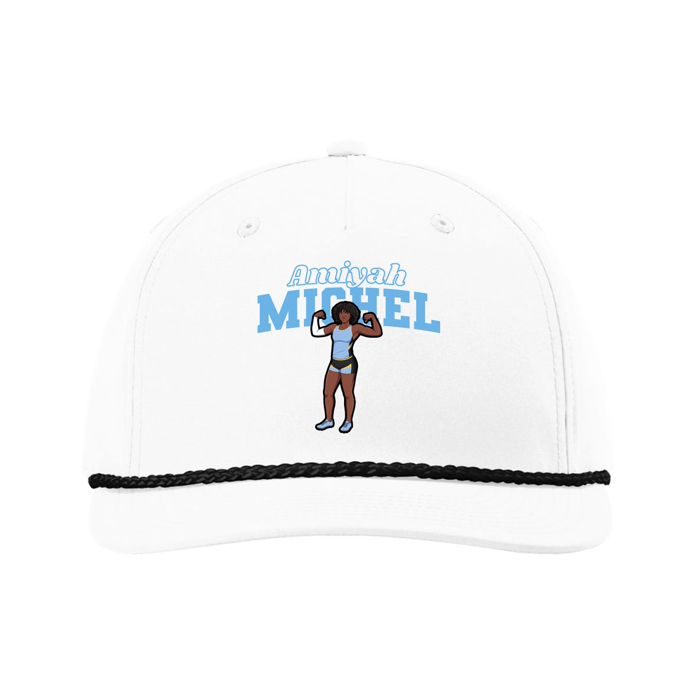 Five-Panel Classic Rope Cap — Name Arch in White