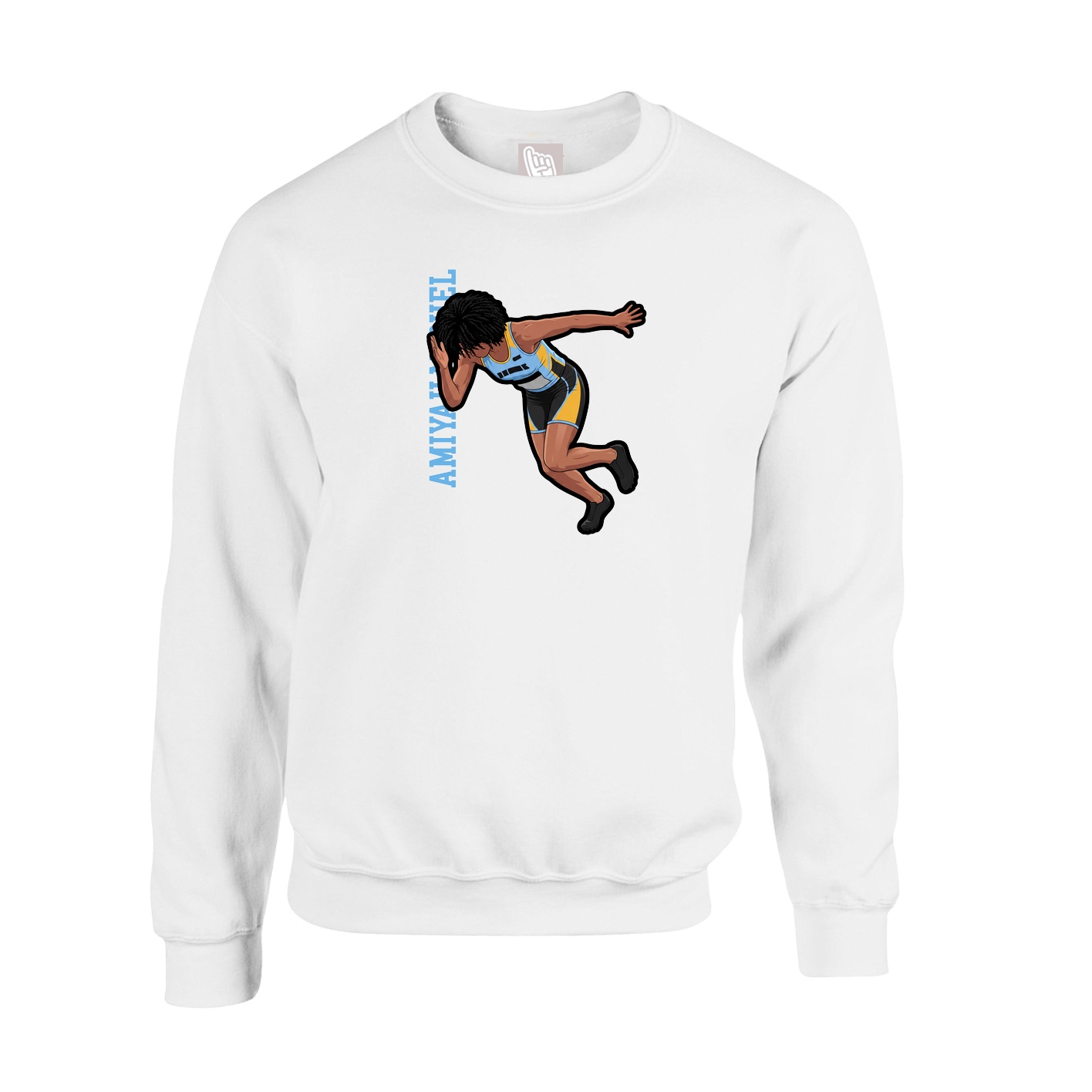 Fleece Crew — Name Vertical in White