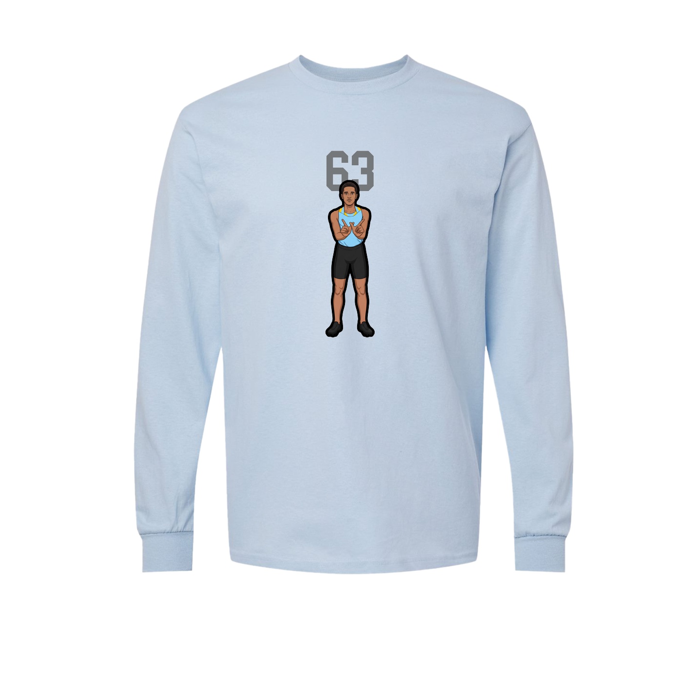 Long Sleeve Tee — Number Top in Light Blue