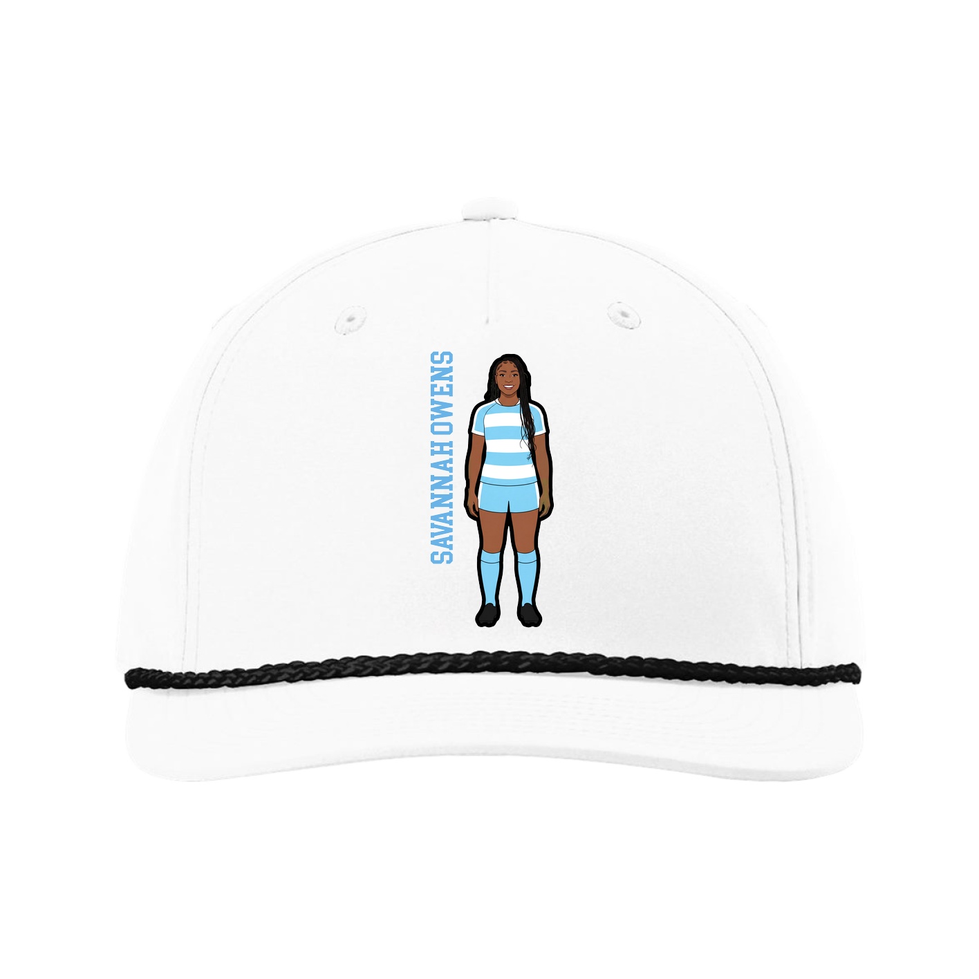 Five-Panel Classic Rope Cap — Name Vertical in White