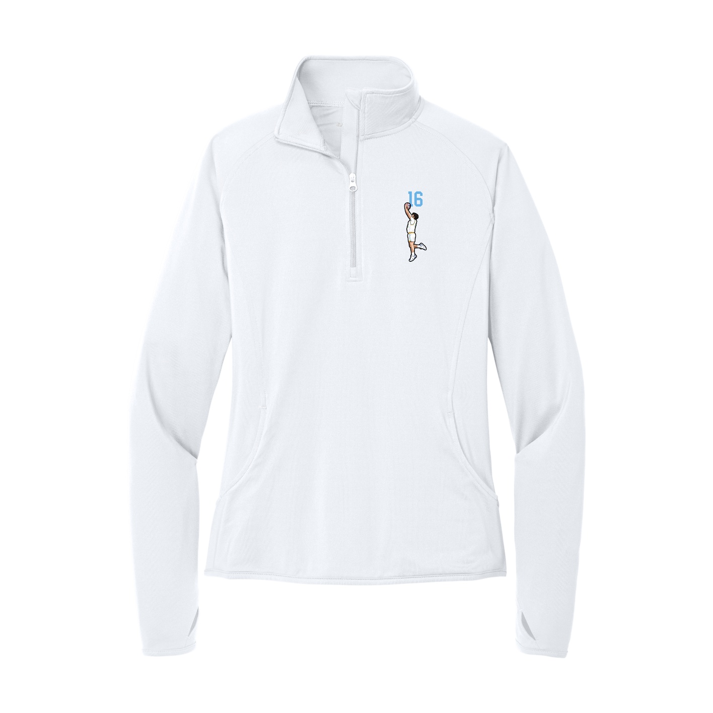 Women's Q-Zip Pullover — Number Top in White