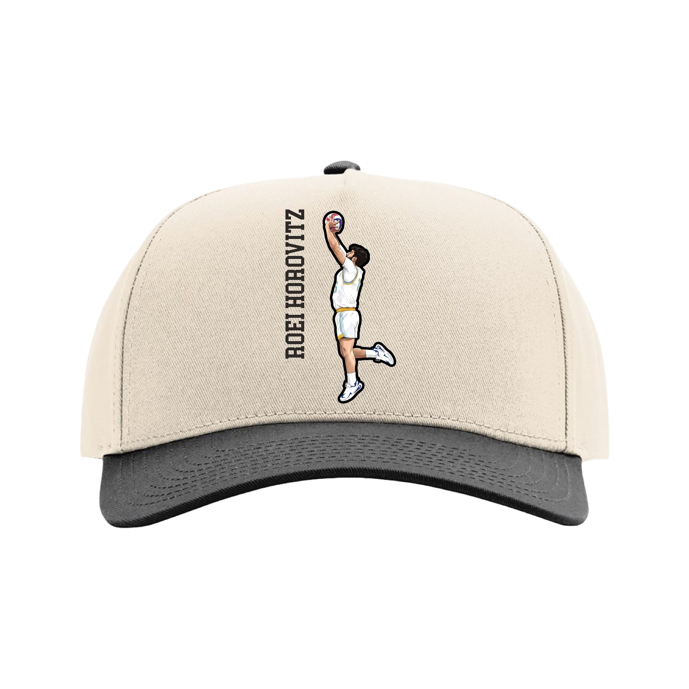Full Fabric Five-Panel Champ Cap — Name Vertical in Cream/Black