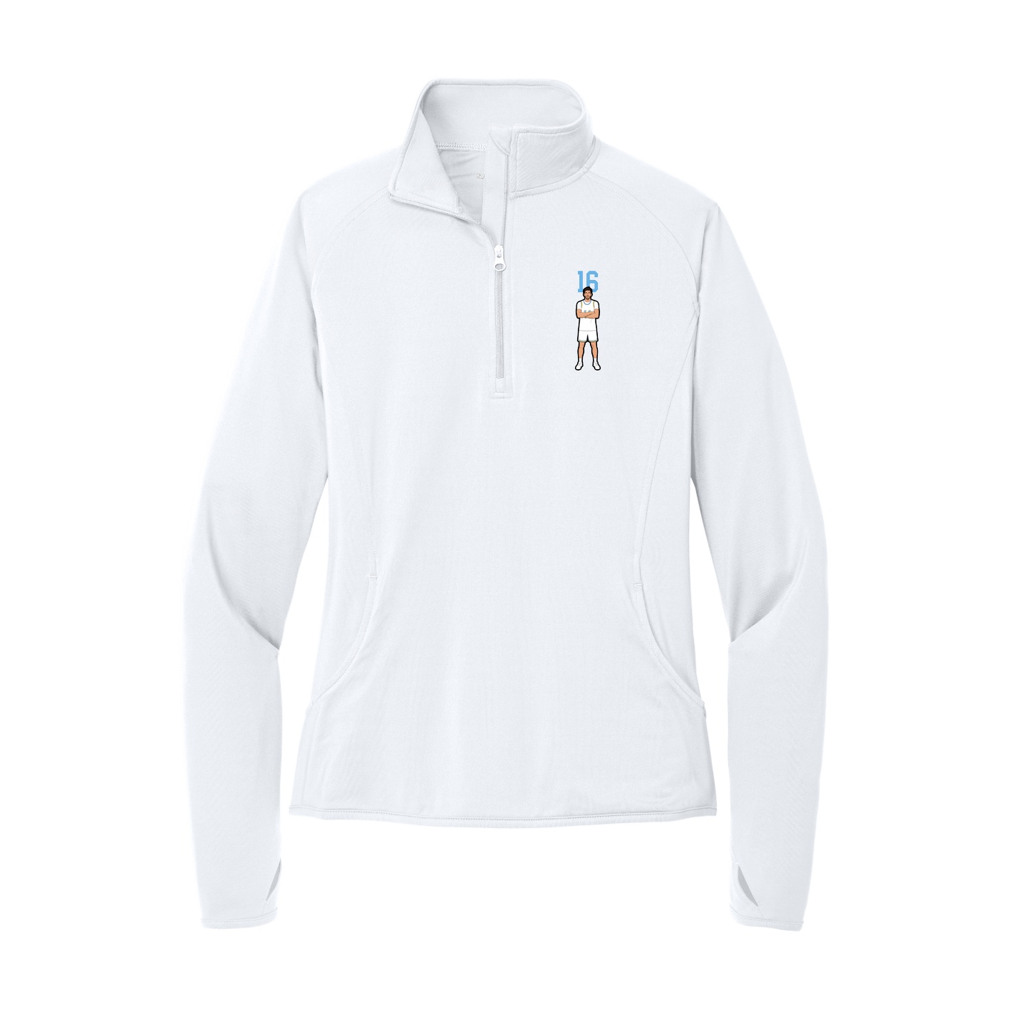 Women's Q-Zip Pullover — Number Top in White