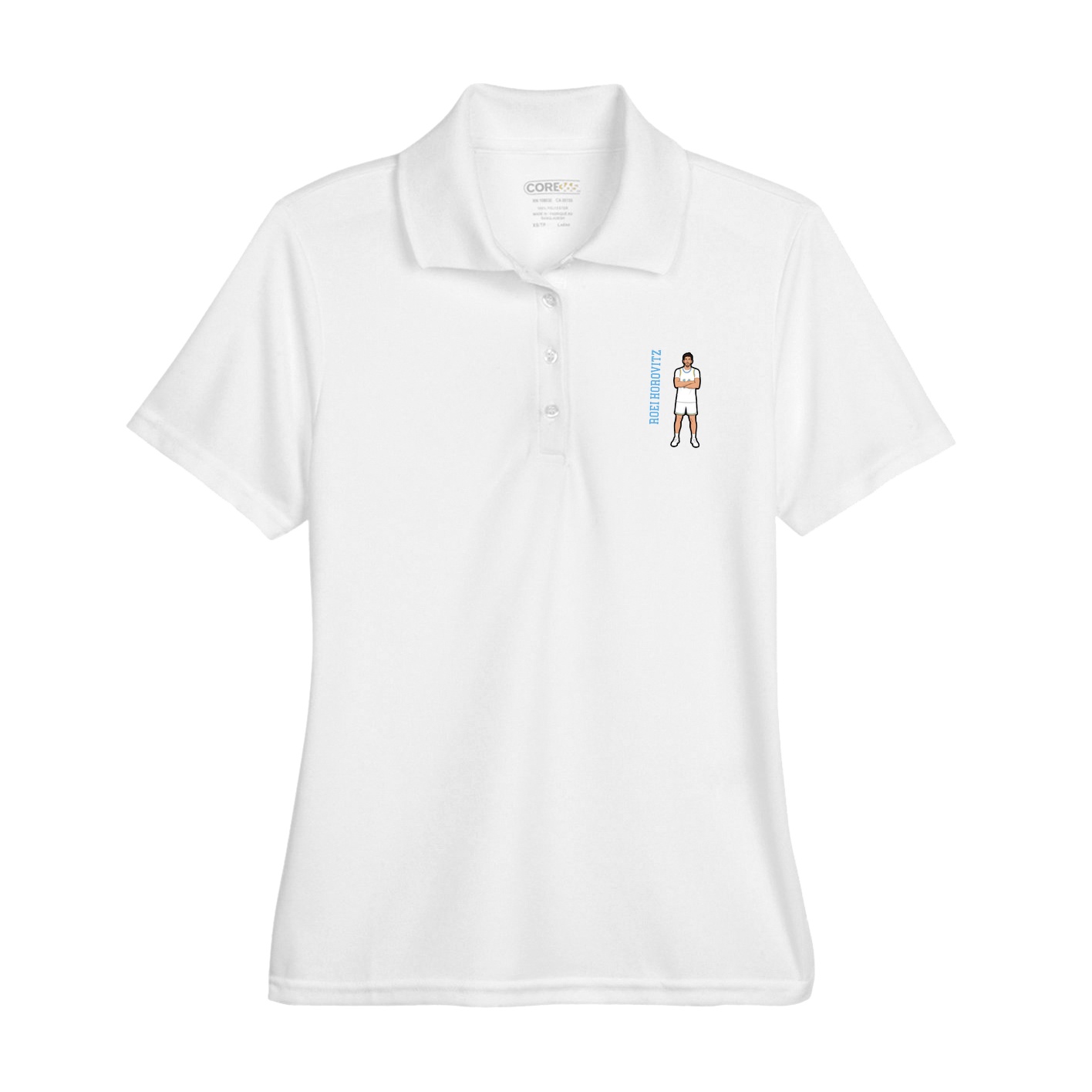 Womens Performance Polo — Name Vertical in White