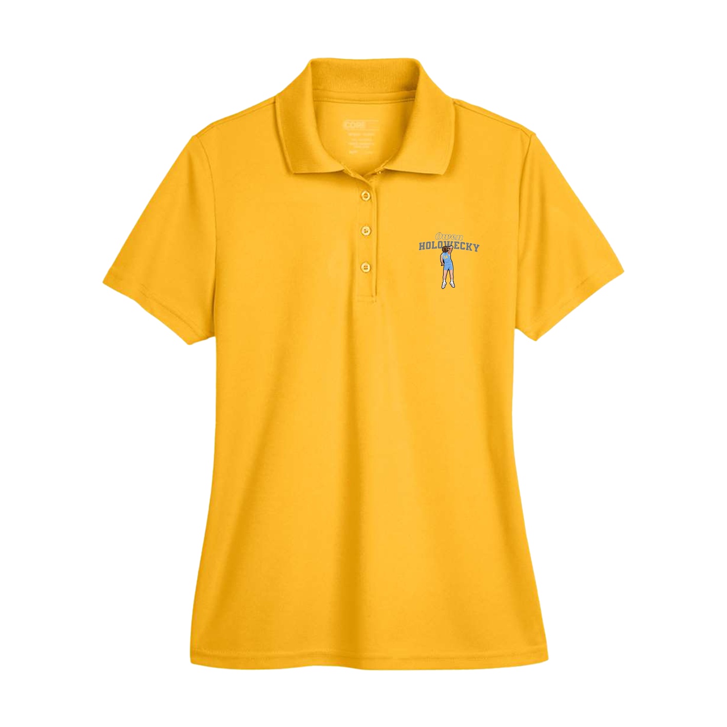 Womens Performance Polo — Name Arch in Gold