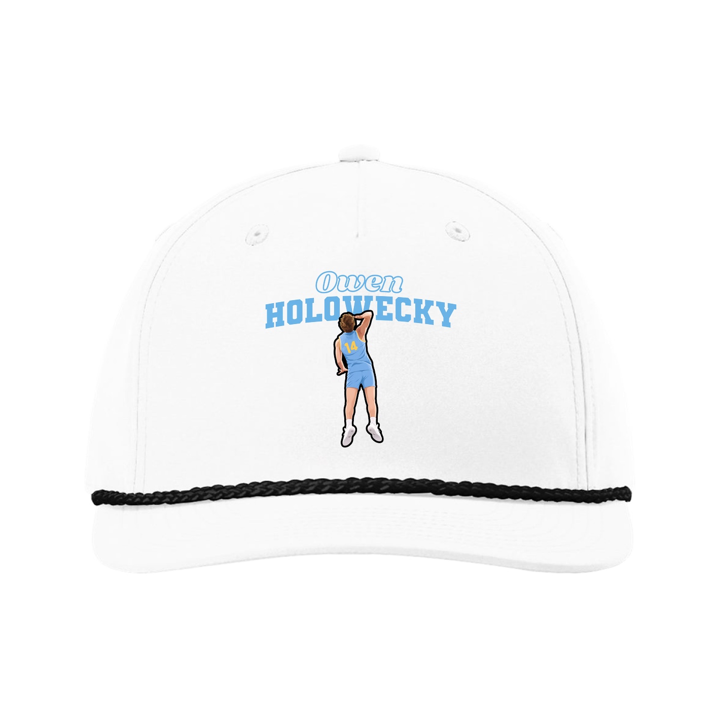 Five-Panel Classic Rope Cap — Name Arch in White