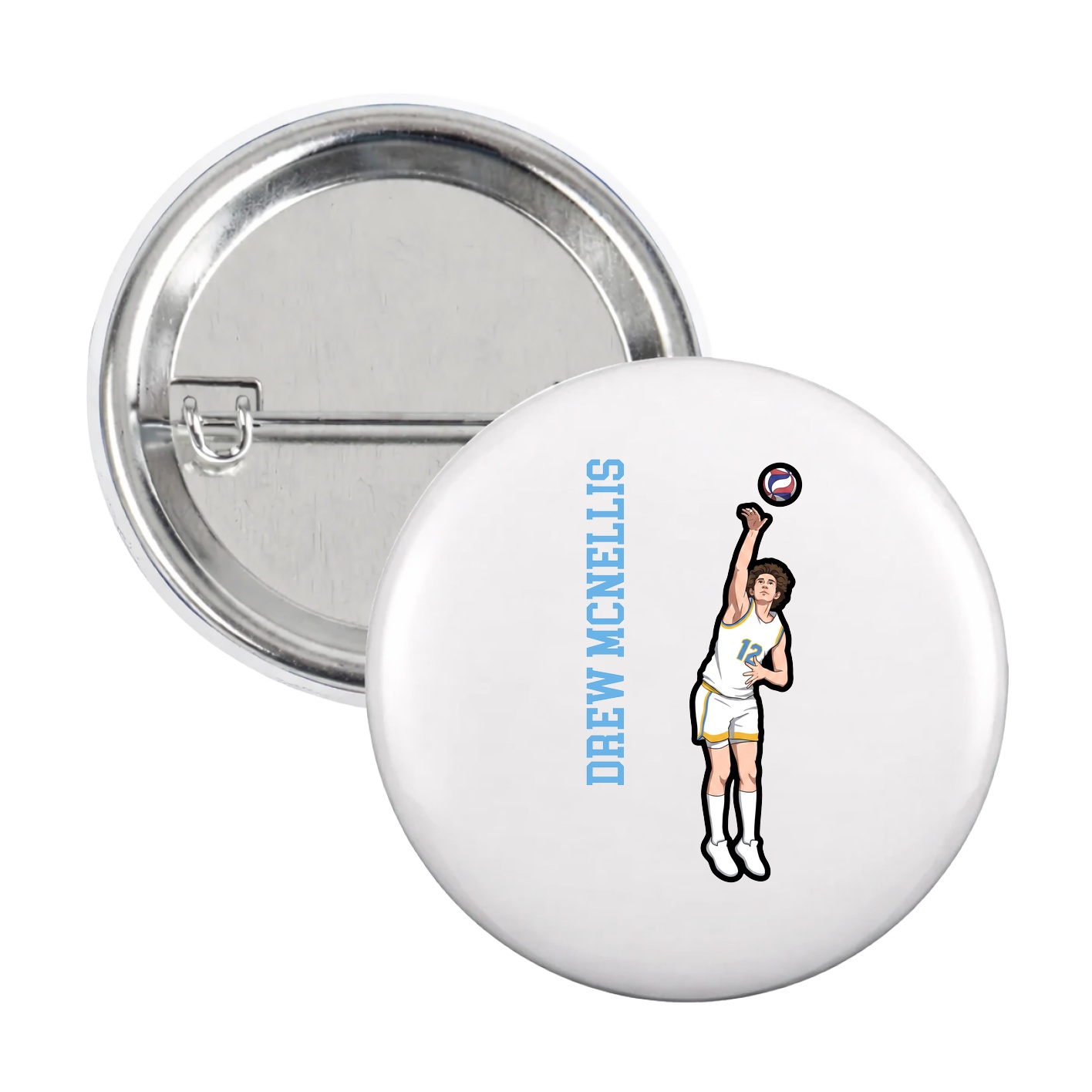 Game Day Button — Name Vertical in White