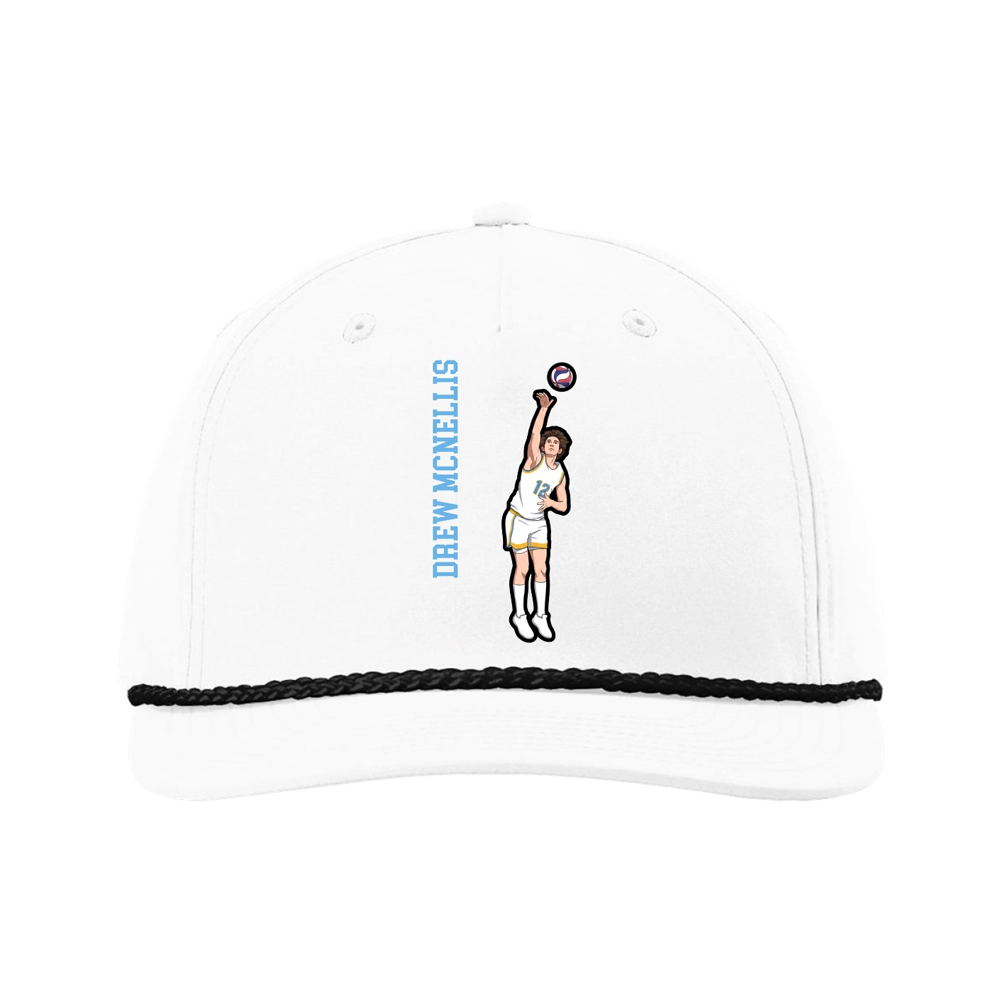 Five-Panel Classic Rope Cap — Name Vertical in White