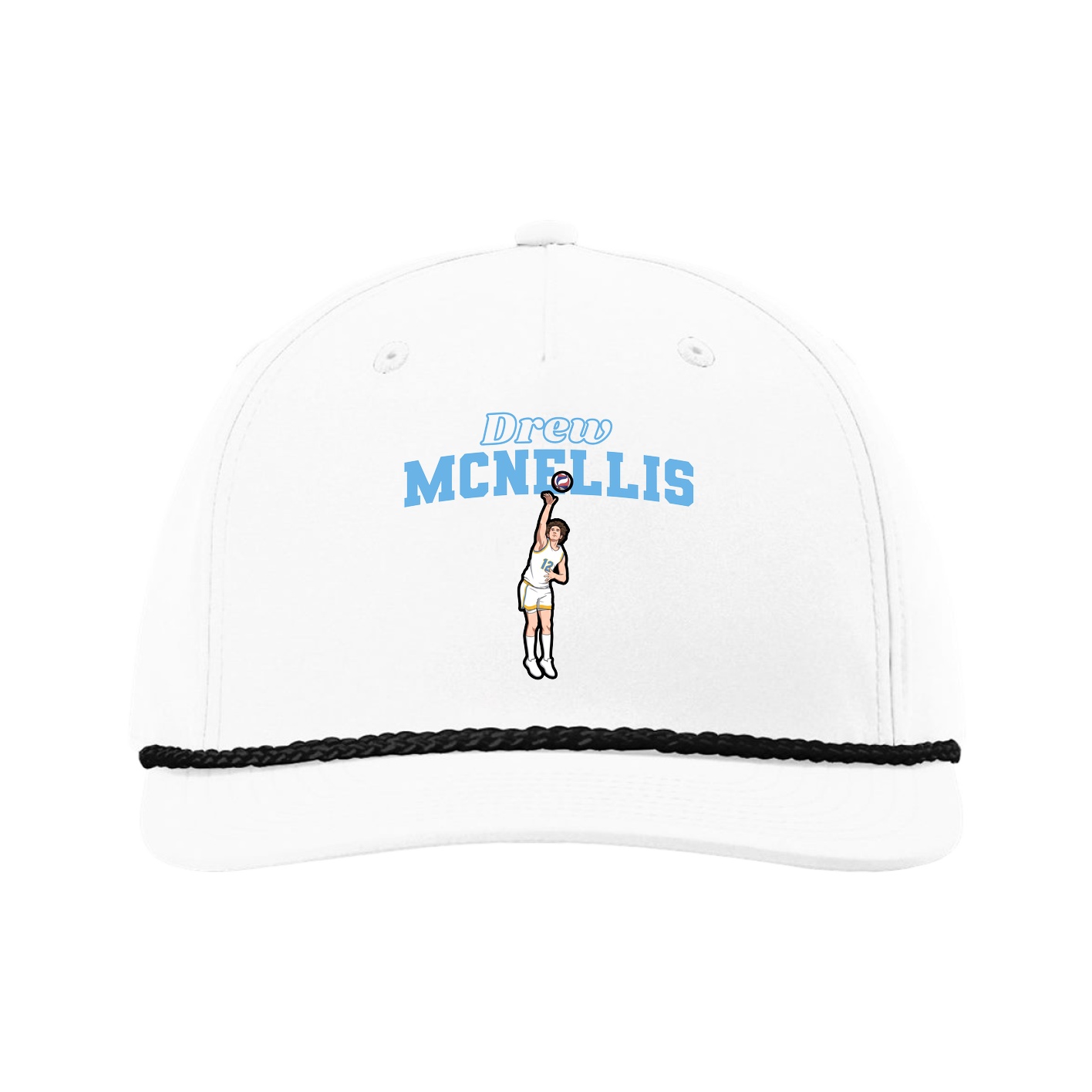 Five-Panel Classic Rope Cap — Name Arch in White