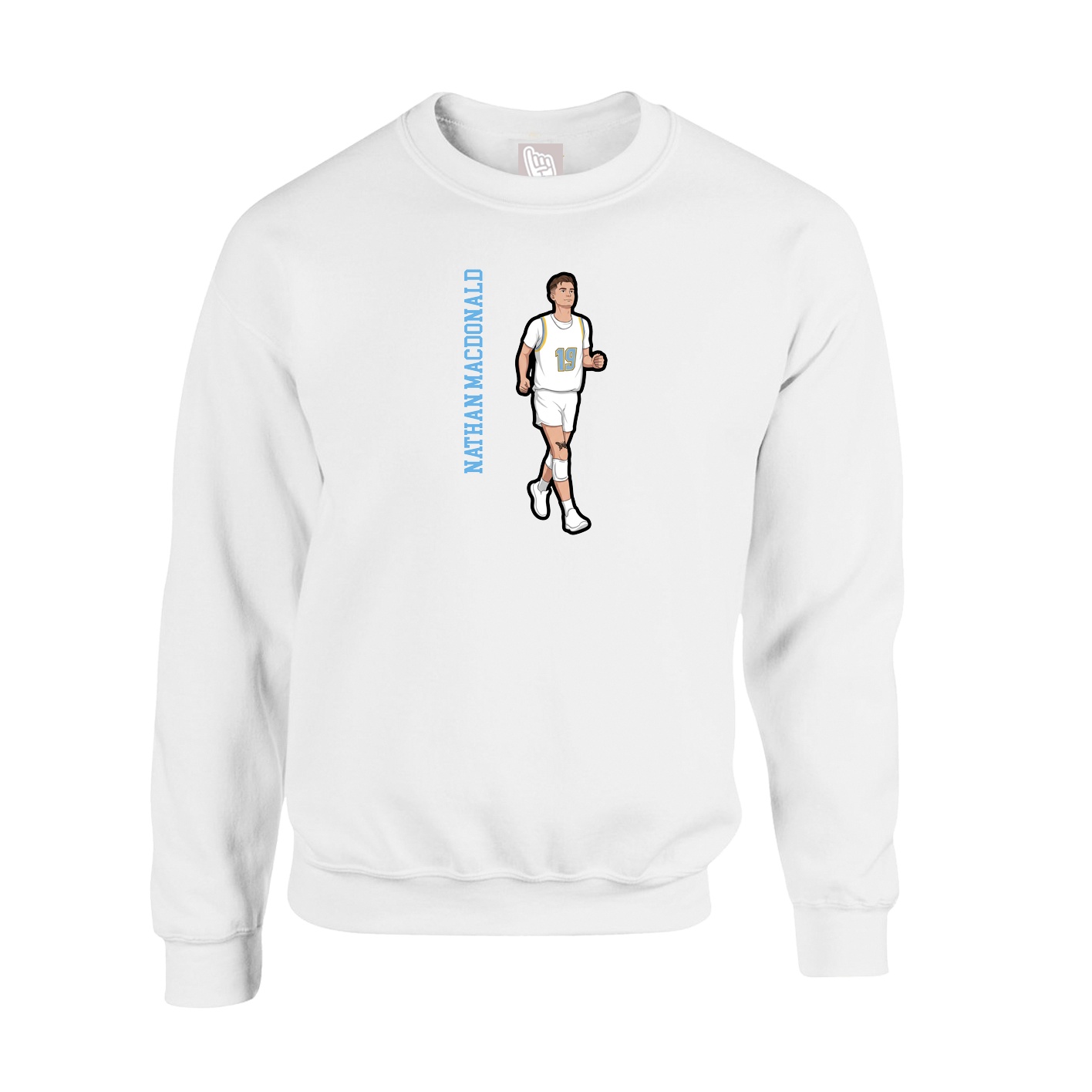 Fleece Crew — Name Vertical in White