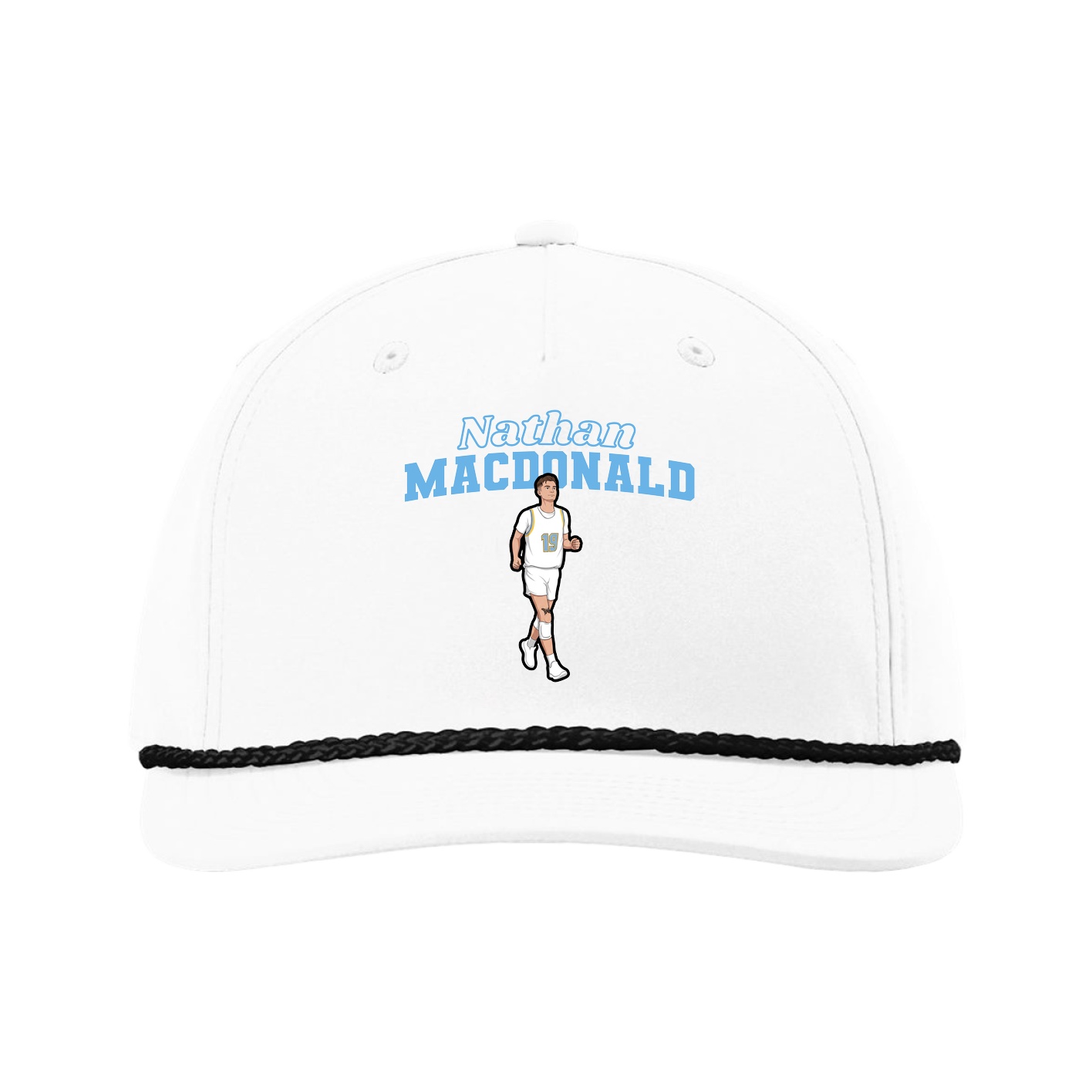 Five-Panel Classic Rope Cap — Name Arch in White