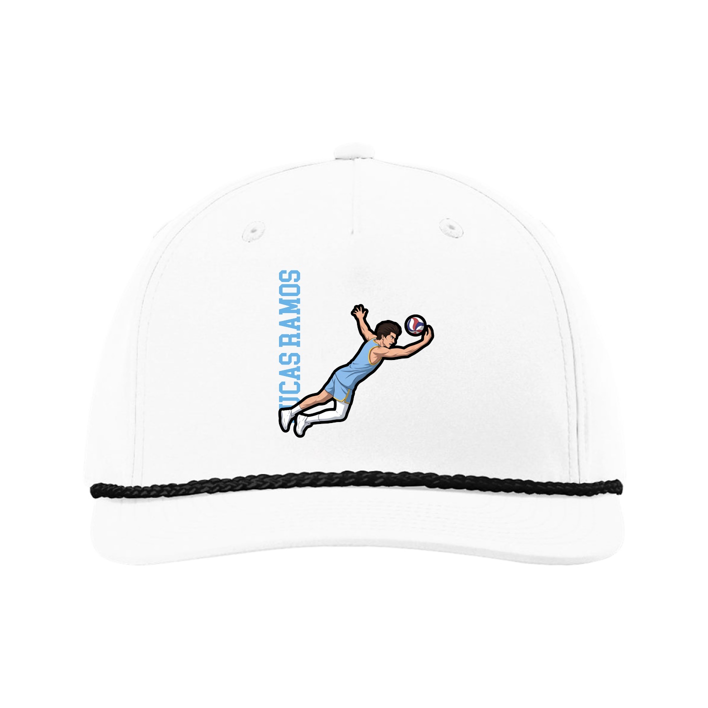 Five-Panel Classic Rope Cap — Name Vertical in White