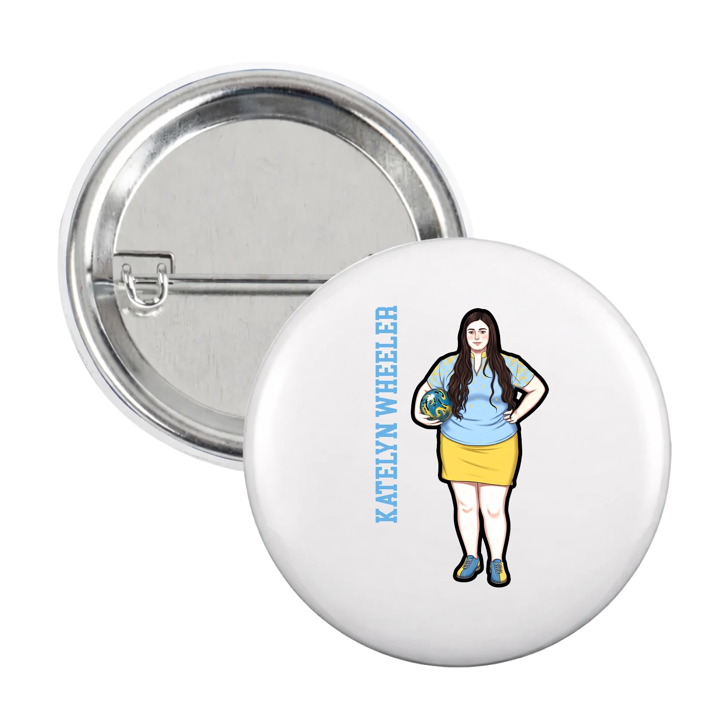 Game Day Button — Name Vertical in White