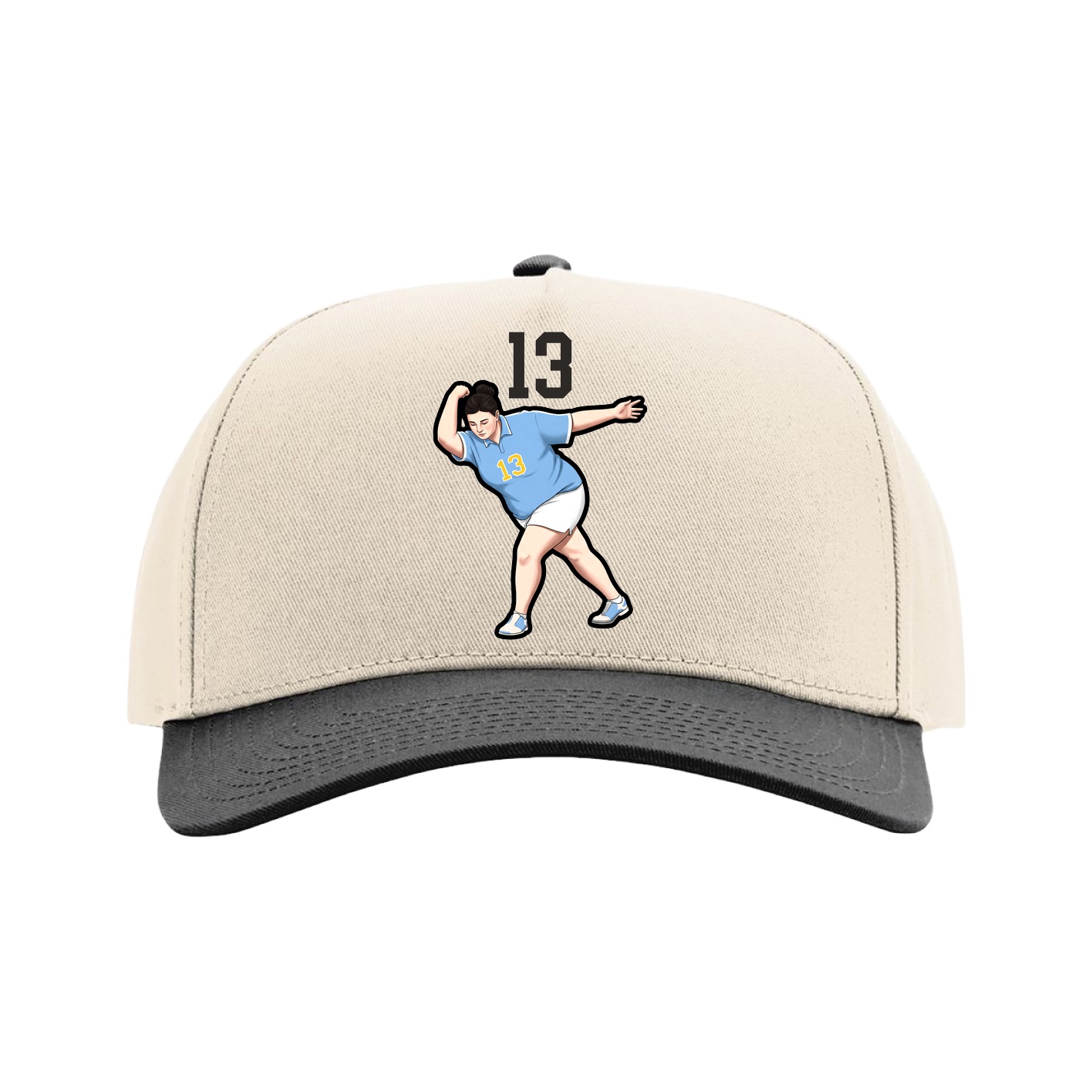 Full Fabric Five-Panel Champ Cap — Number Top in Cream/Black