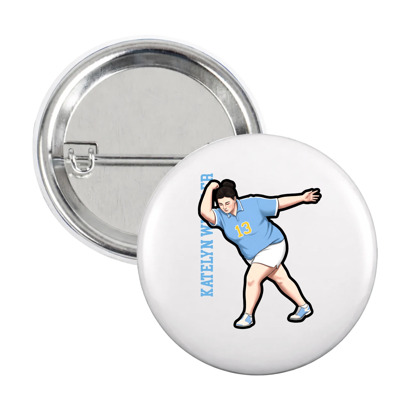 Game Day Button — Name Vertical in White