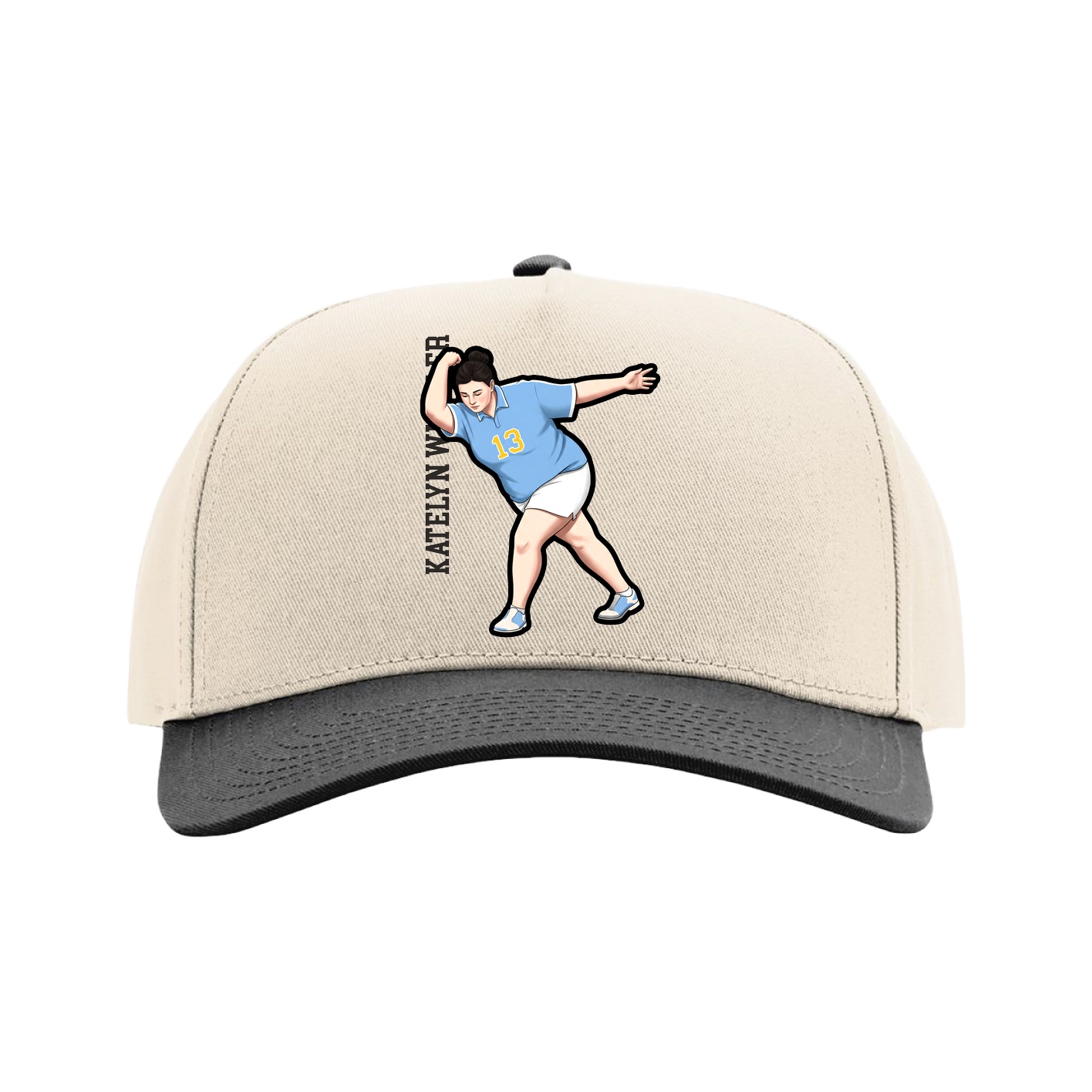 Full Fabric Five-Panel Champ Cap — Name Vertical in Cream/Black