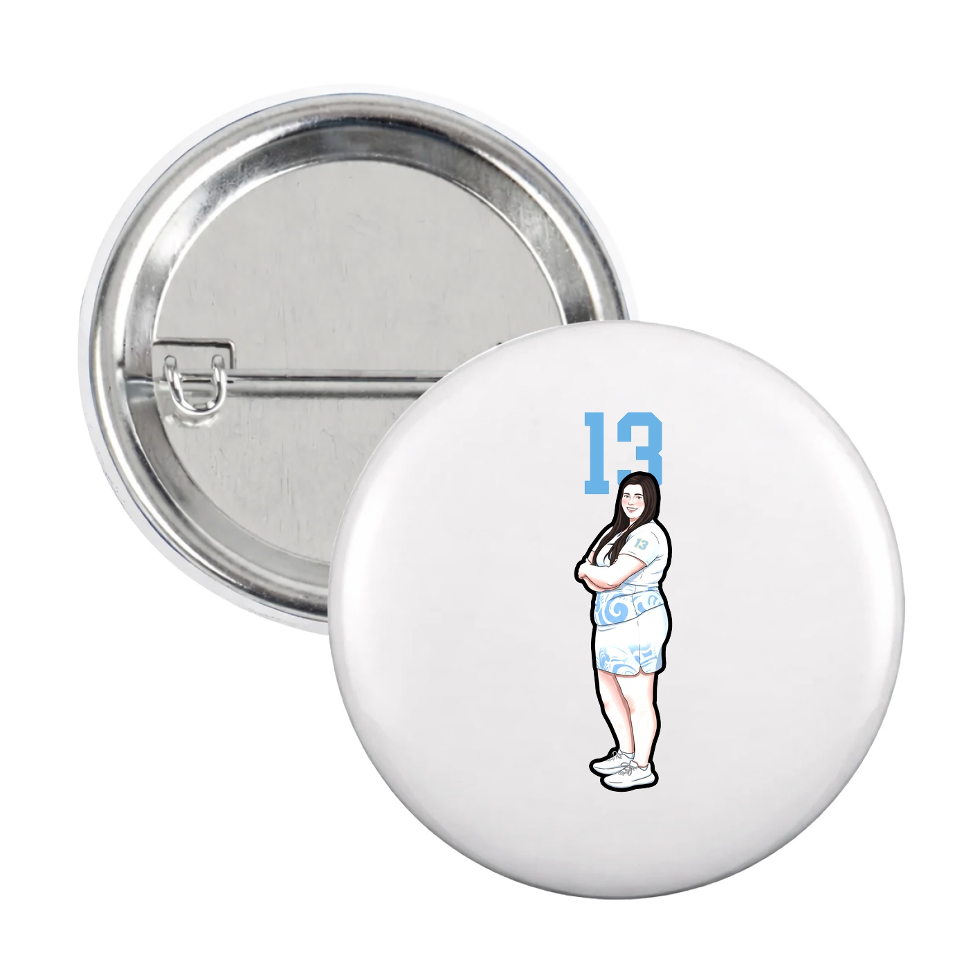 Game Day Button — Number Top in White
