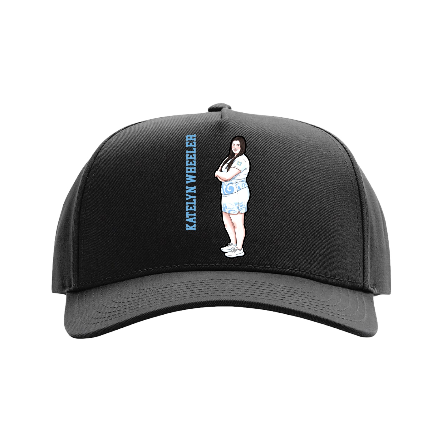 Full Fabric Five-Panel Champ Cap — Name Vertical in Black