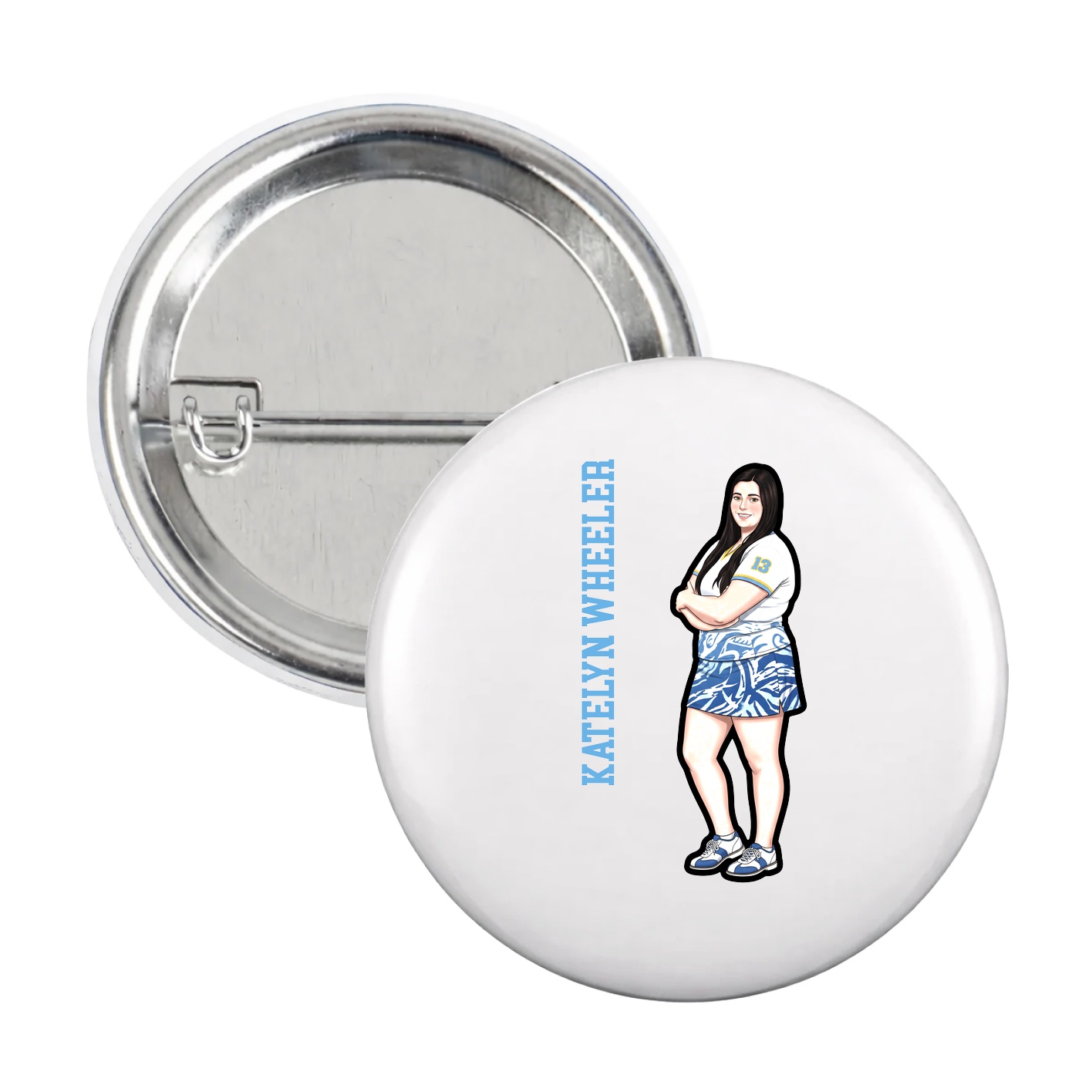 Game Day Button — Name Vertical in White