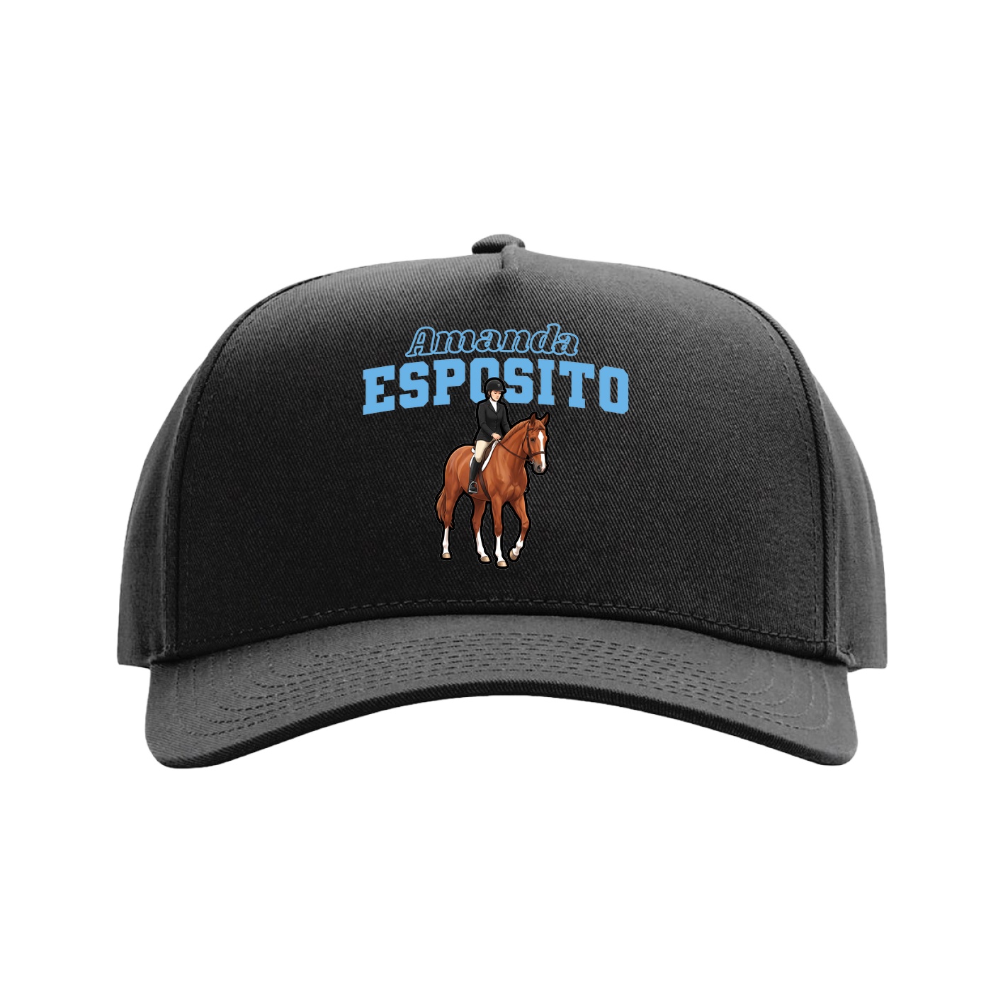 Full Fabric Five-Panel Champ Cap — Name Arch in Black