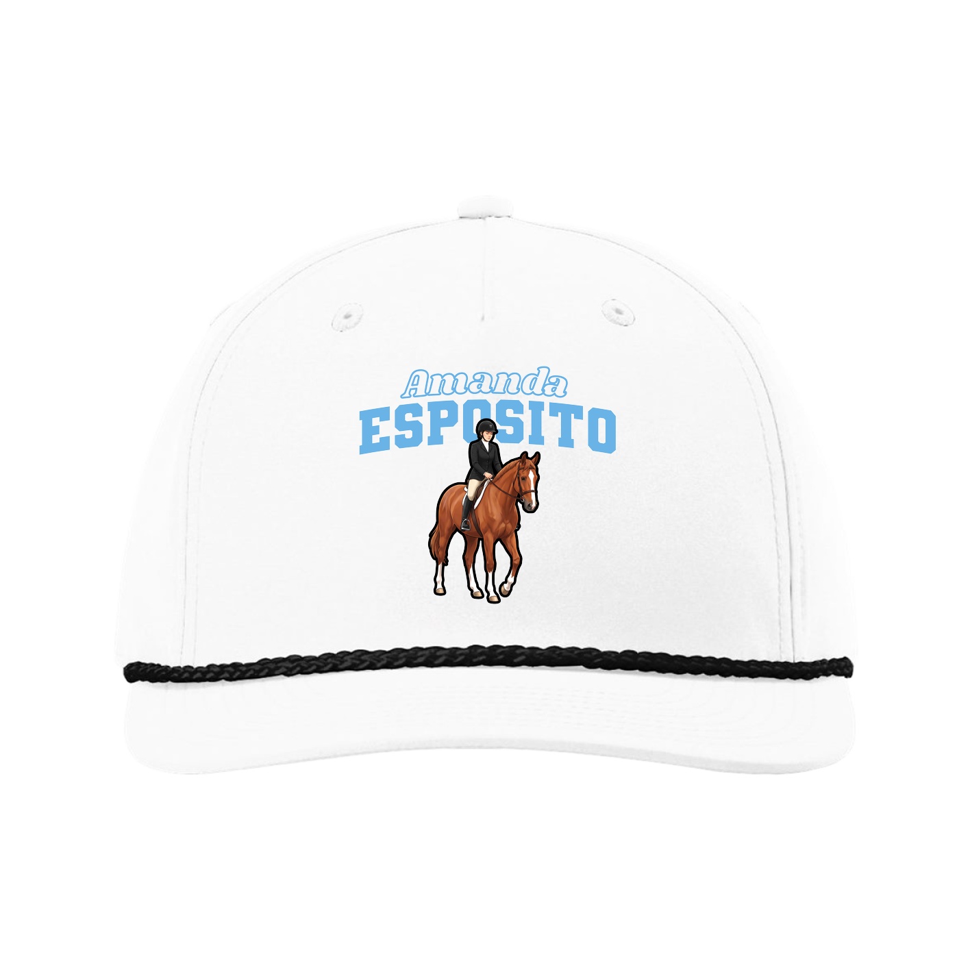 Five-Panel Classic Rope Cap — Name Arch in White