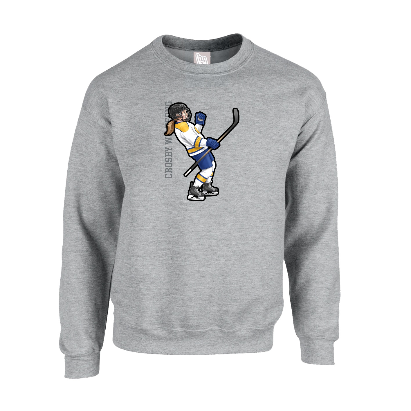 Fleece Crew — Name Vertical in Grey