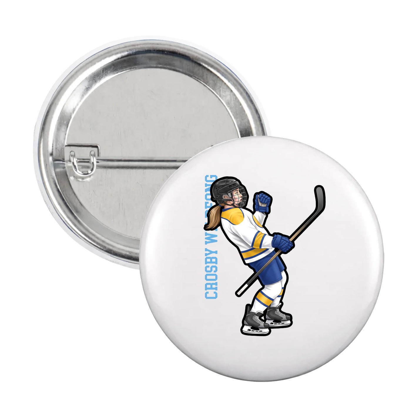 Game Day Button — Name Vertical in White