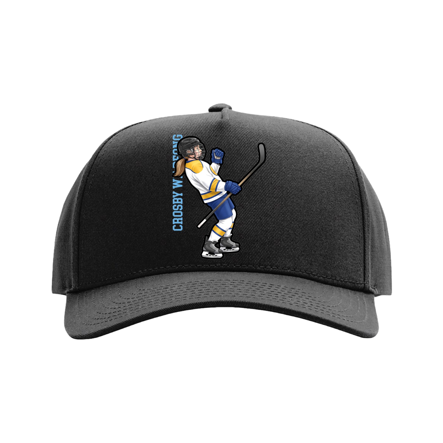 Full Fabric Five-Panel Champ Cap — Name Vertical in Black